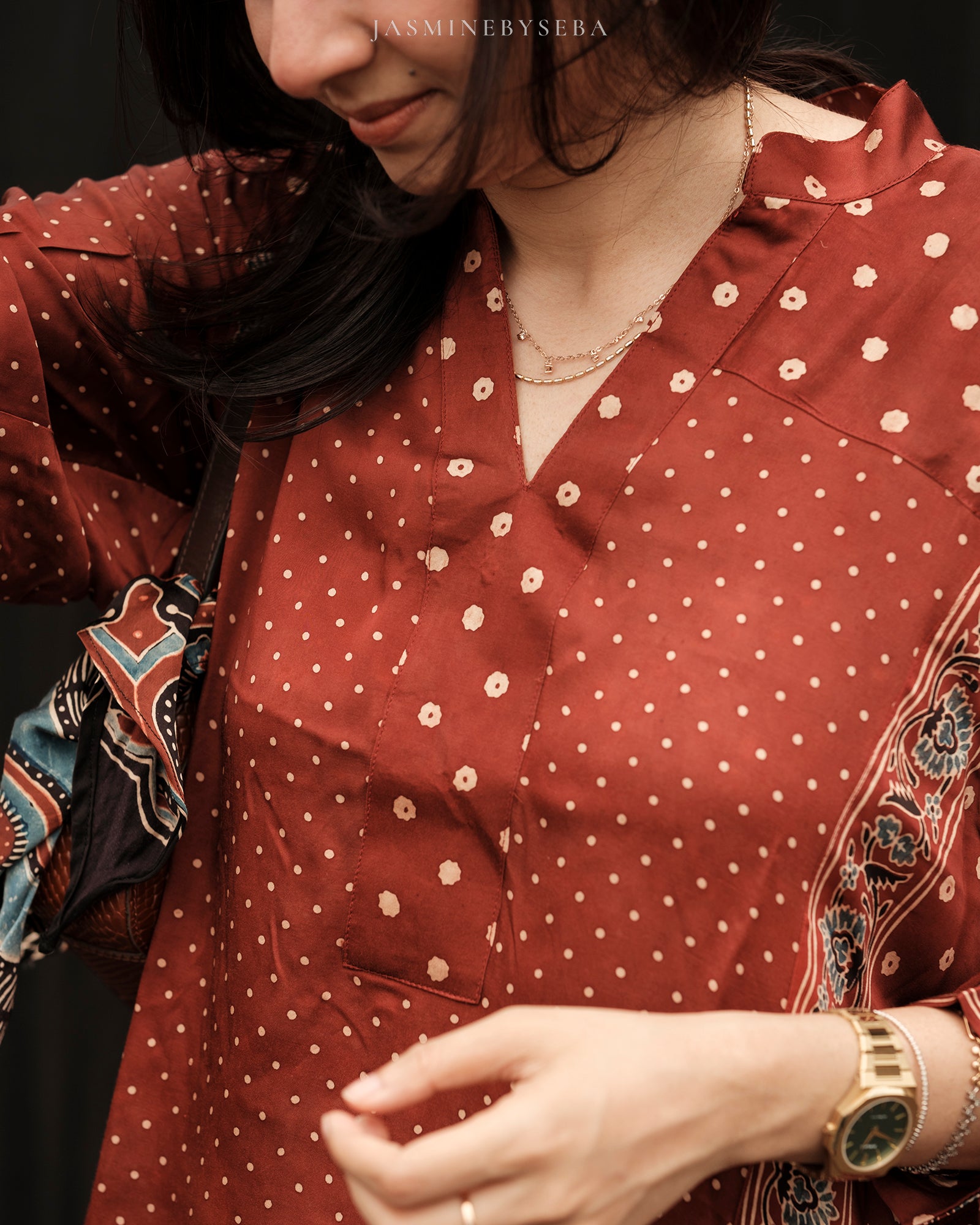 Ajrakh hand dyed hand block printed modal silk tunic