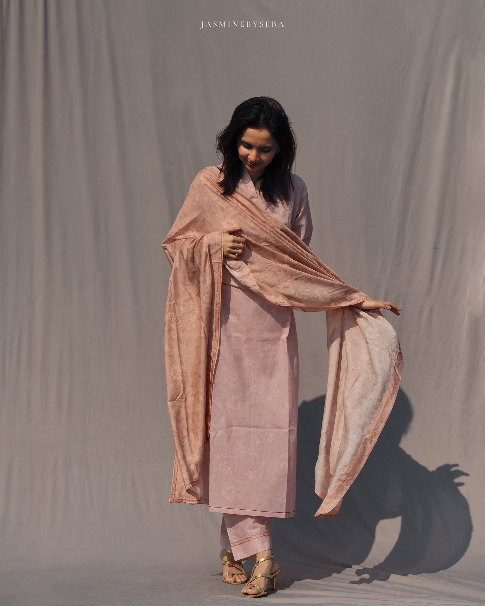 Jasmine in-house printed straight cut set in cotton lawn with modal silk dupatta