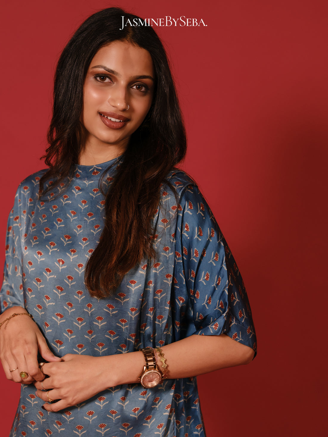 Ajrakh hand dyed hand block printed modal silk coord set