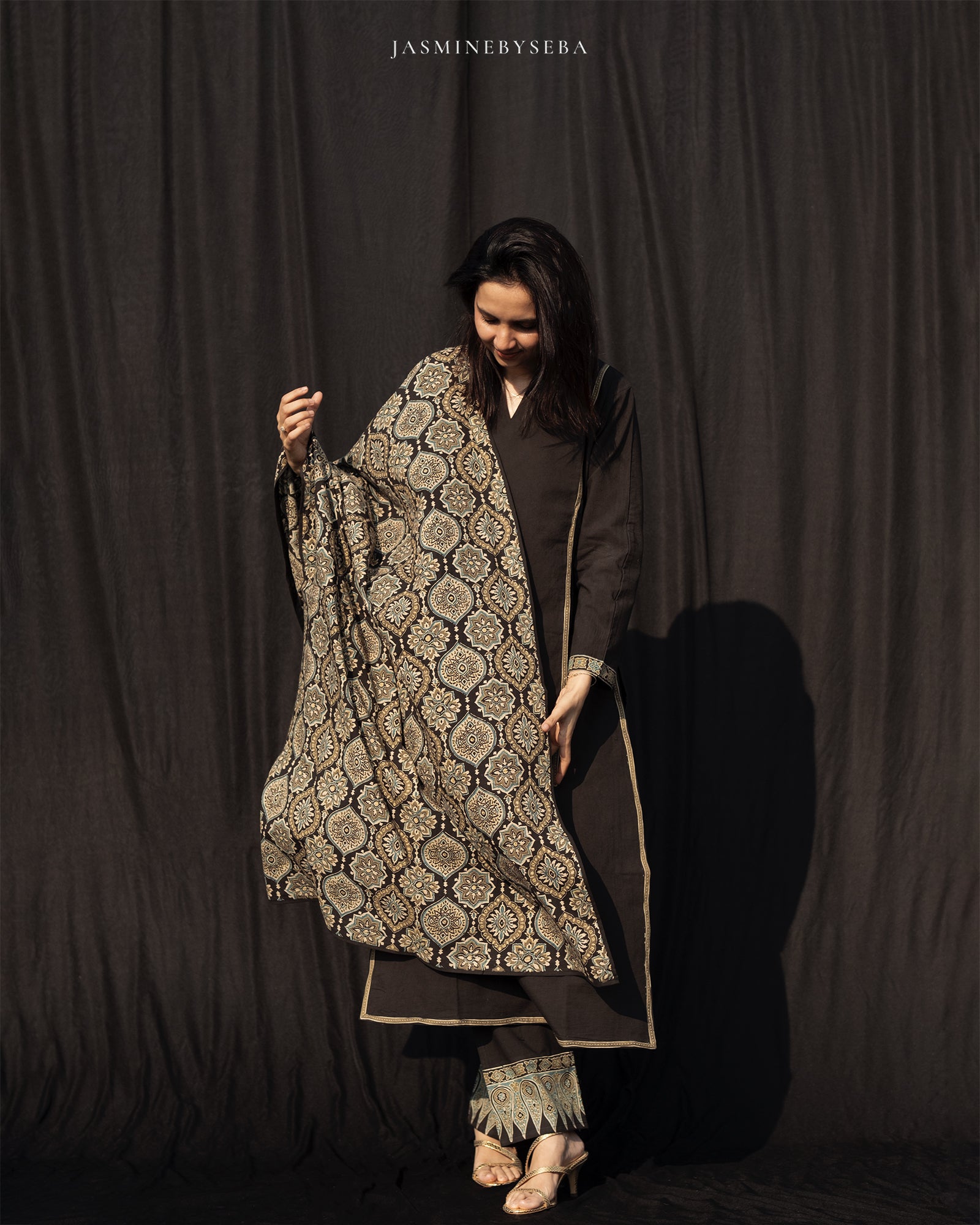 Ajrakh hand dyed and hand block printed premium cotton straight cut salwar set