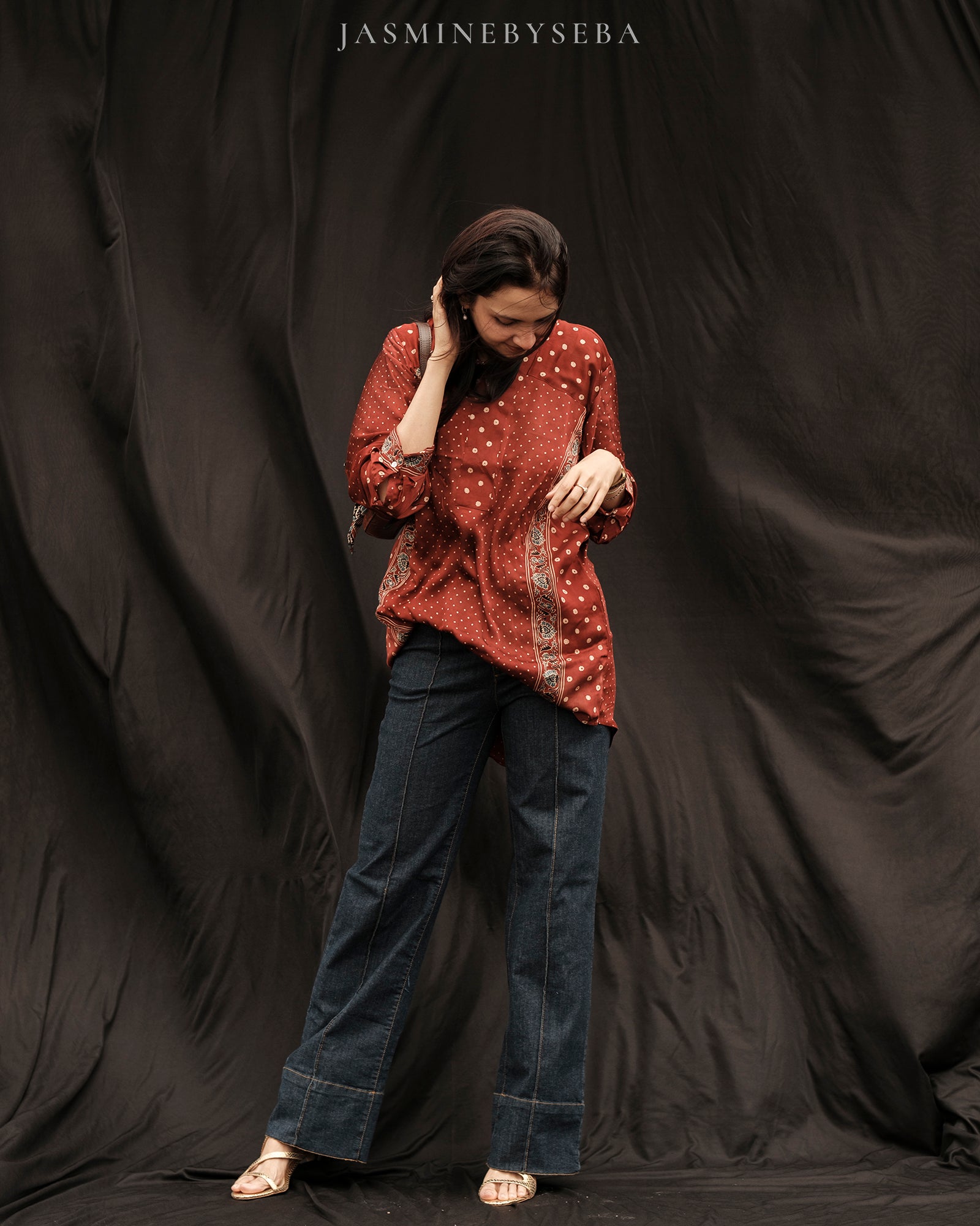 Ajrakh hand dyed hand block printed modal silk tunic