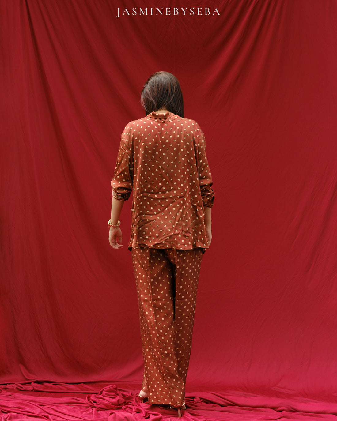 Ajrakh hand dyed hand block printed modal silk coord set