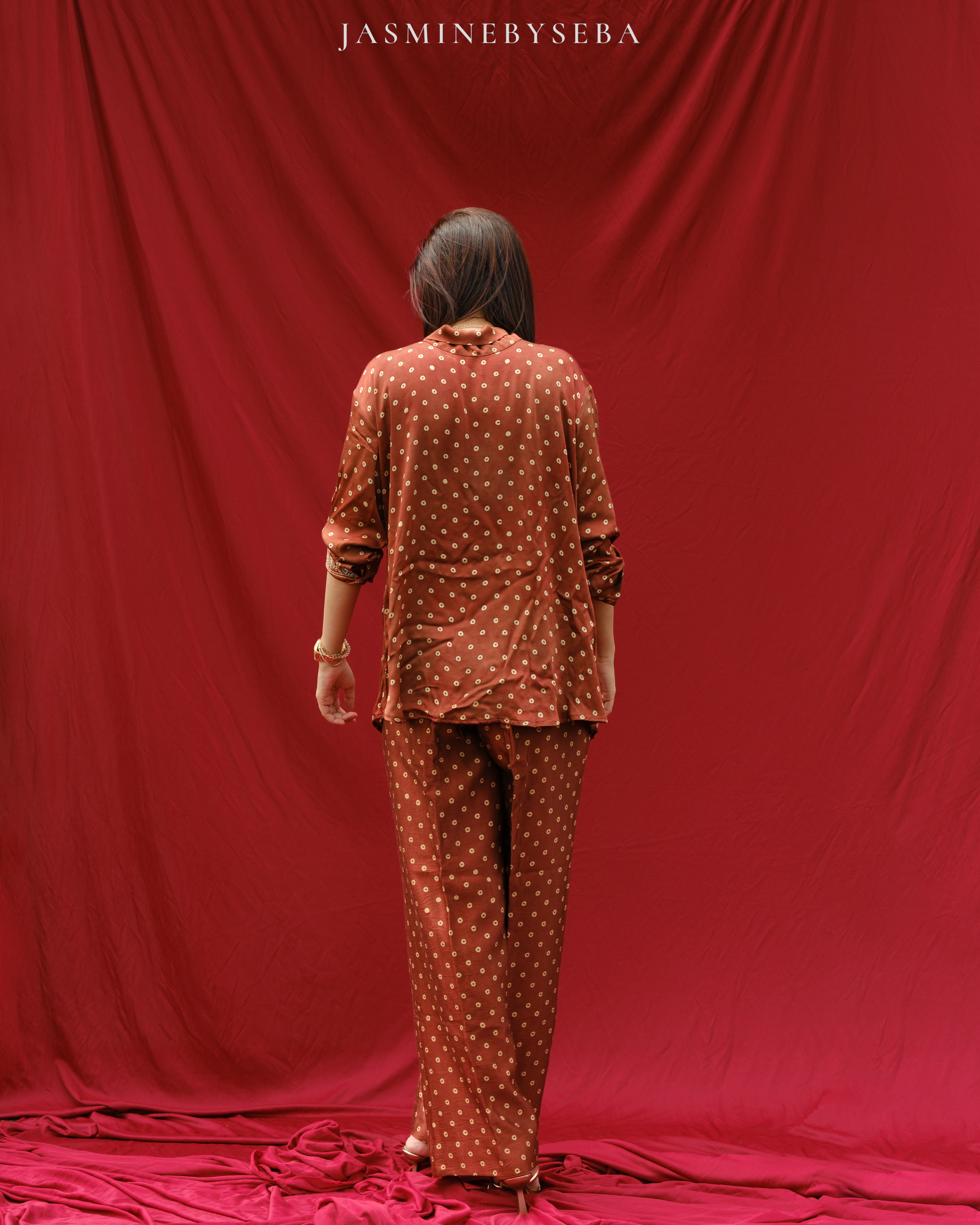 Ajrakh hand dyed hand block printed modal silk coord set
