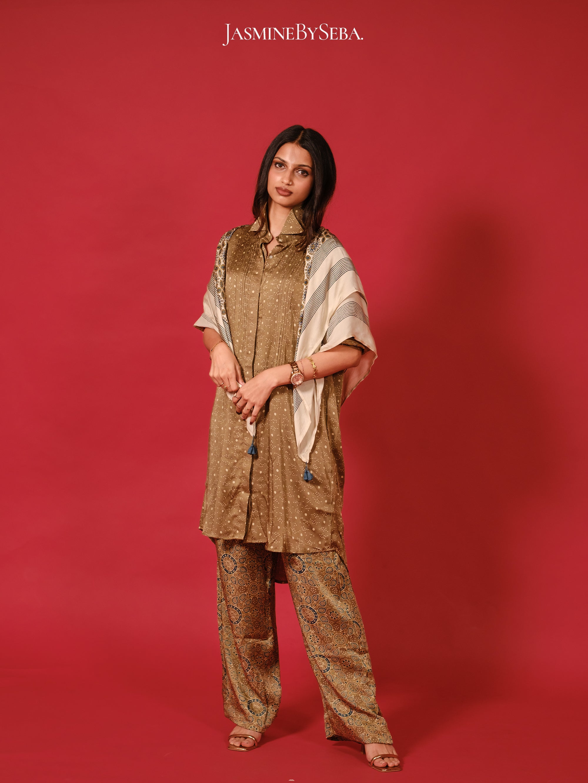 Ajrakh hand dyed hand block printed modal silk coord set