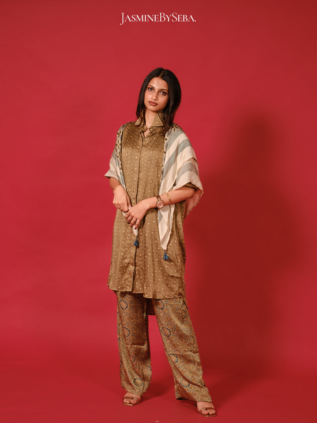 Ajrakh hand dyed hand block printed modal silk coord set