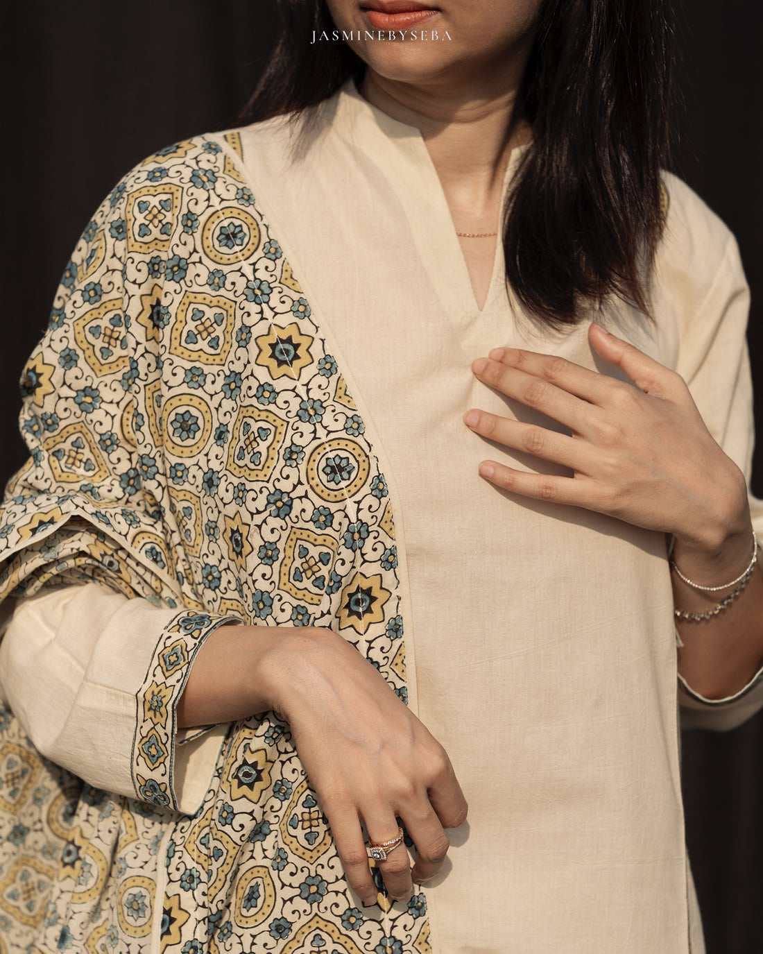 Ajrakh hand dyed and hand block printed premium cotton straight cut salwar set