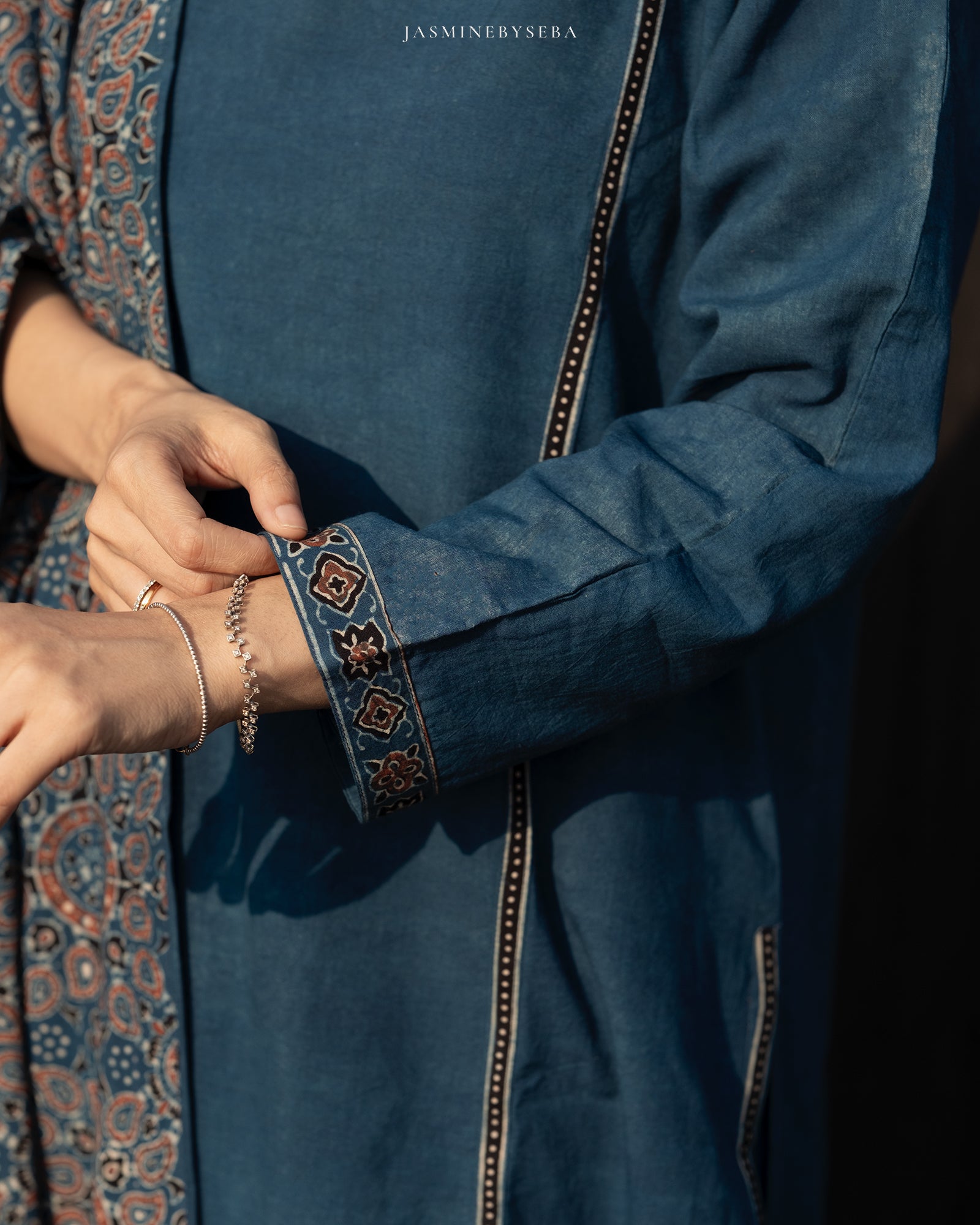 Ajrakh hand dyed and hand block printed premium cotton straight cut salwar set