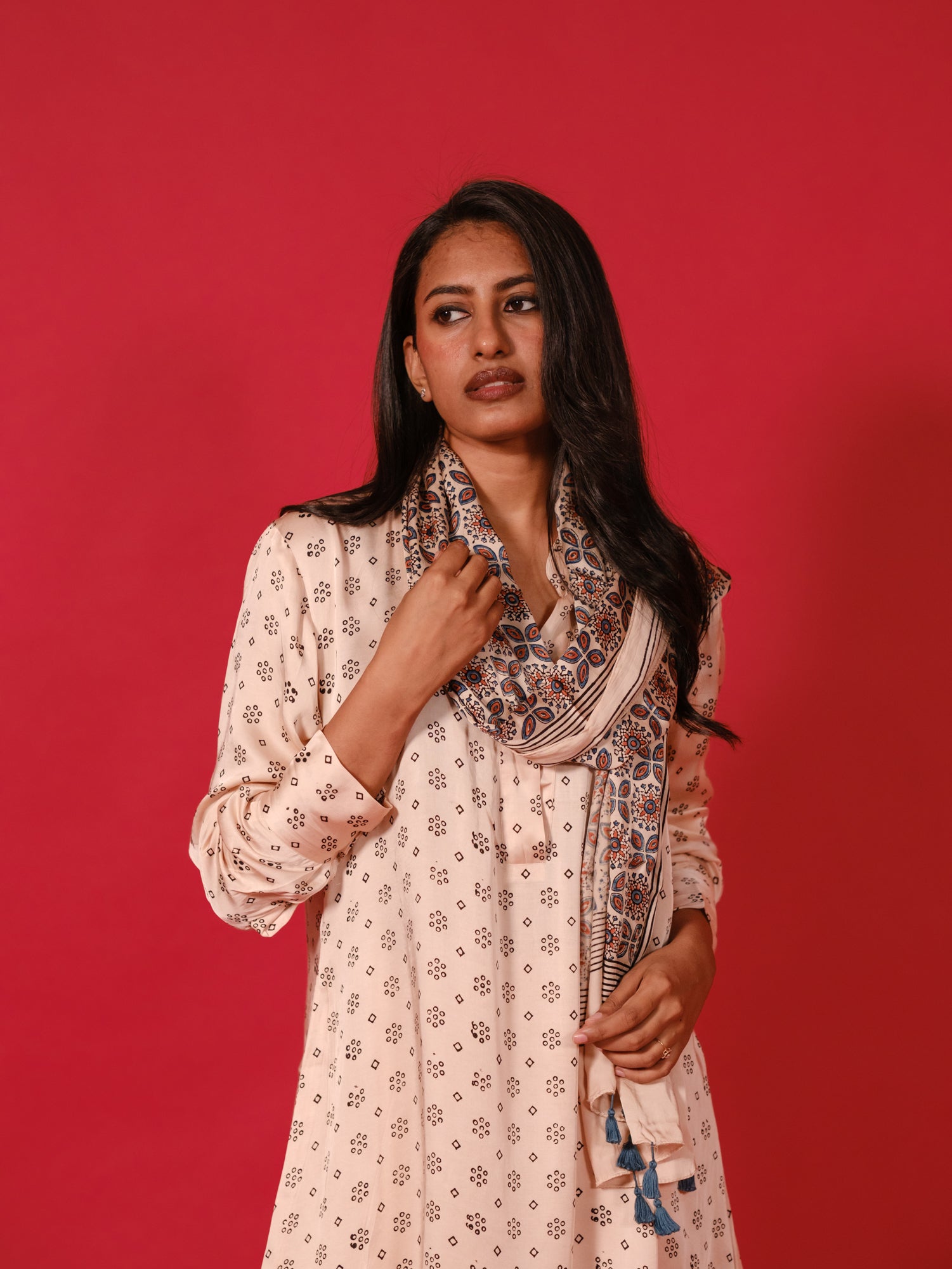 Ajrakh hand dyed hand block printed modal silk coord set