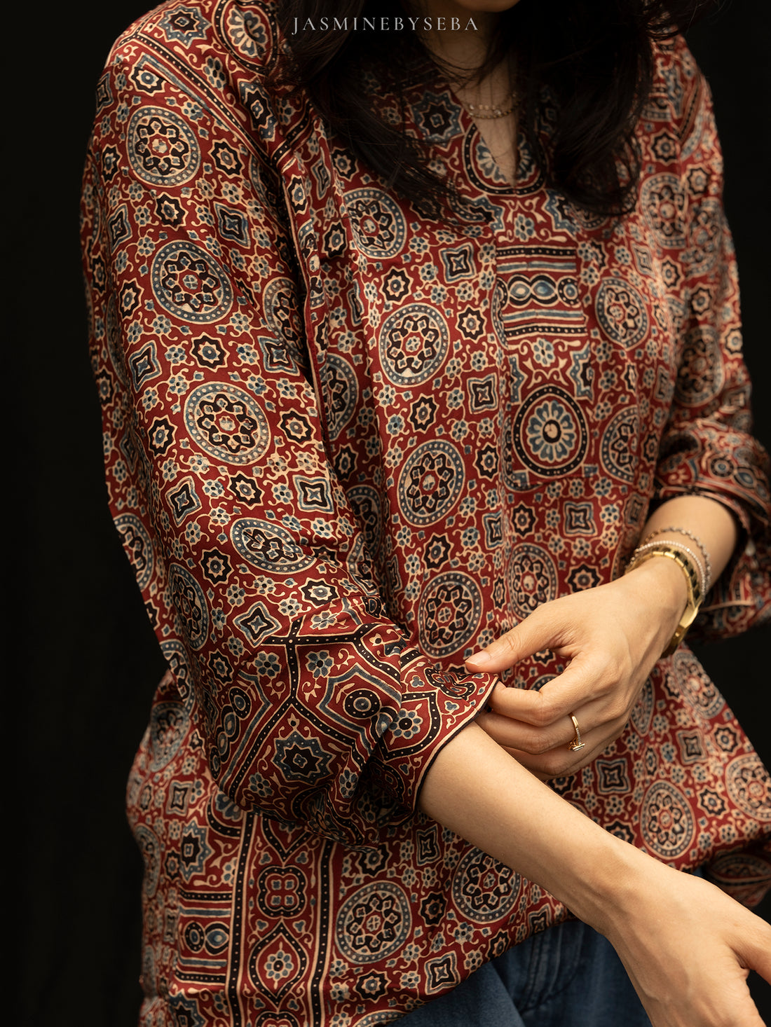 Ajrakh hand dyed hand block printed modal silk tunic