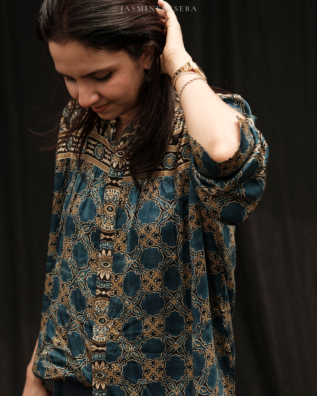 Ajrakh hand dyed hand block printed modal silk tunic