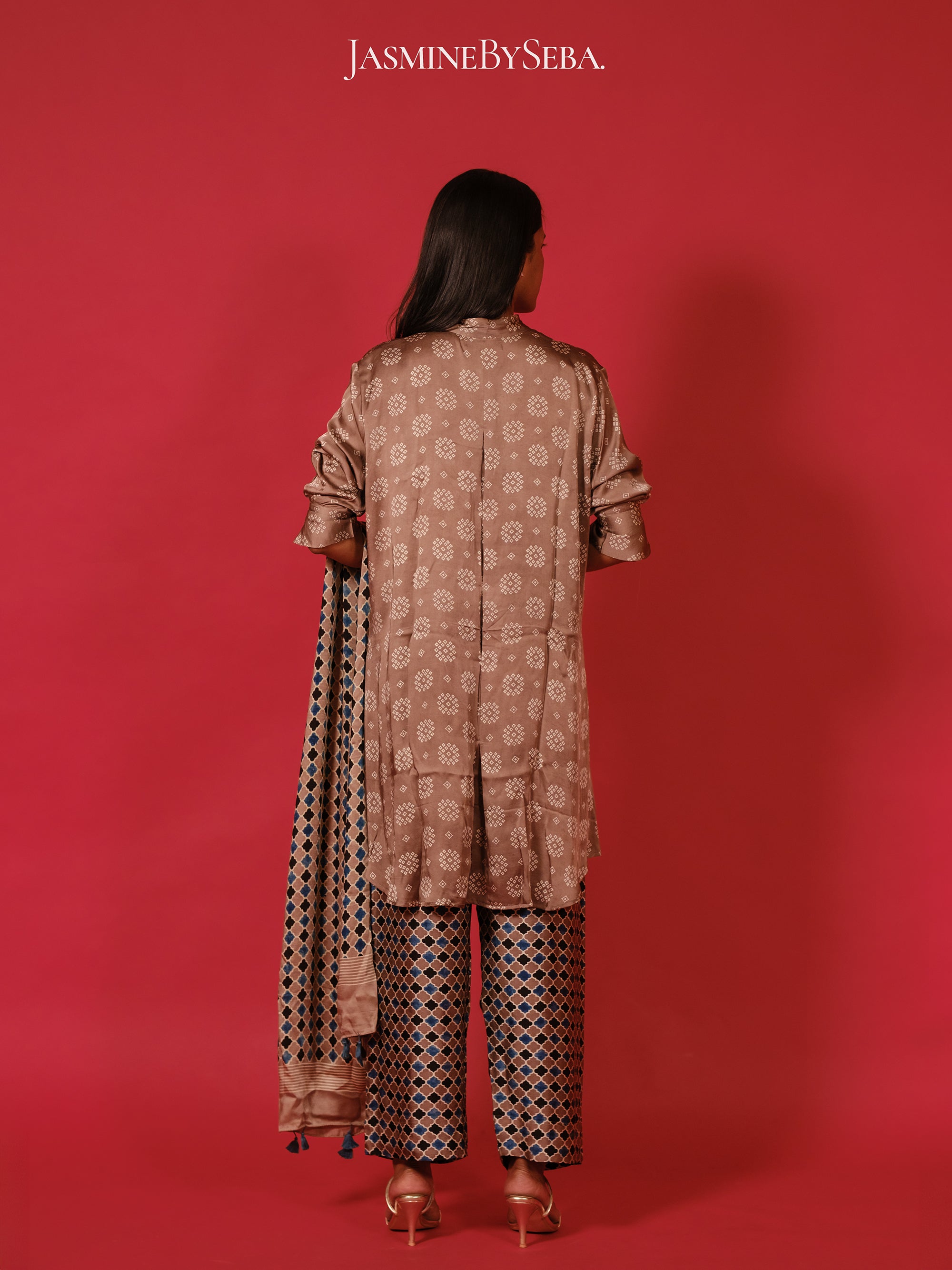 Ajrakh hand dyed hand block printed modal silk coord set