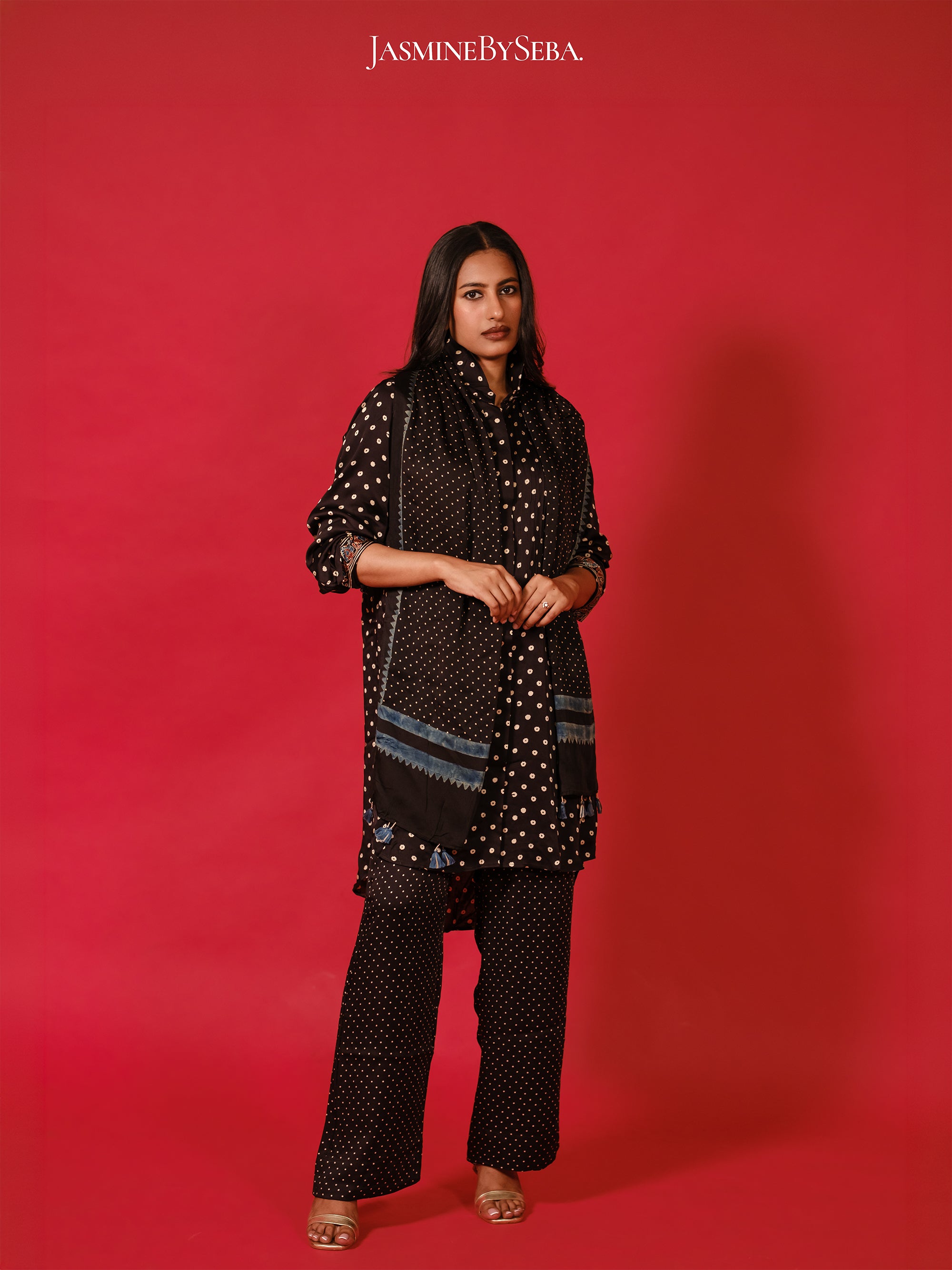Ajrakh hand dyed hand block printed modal silk coord set