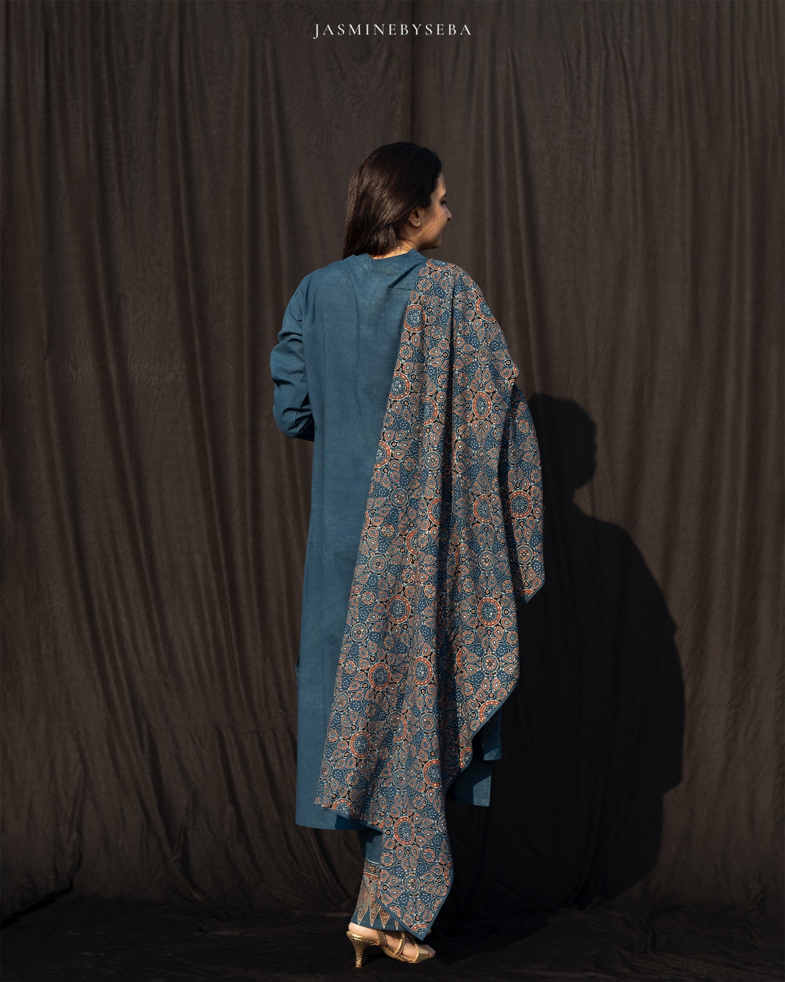 Ajrakh hand dyed and hand block printed premium cotton straight cut salwar set