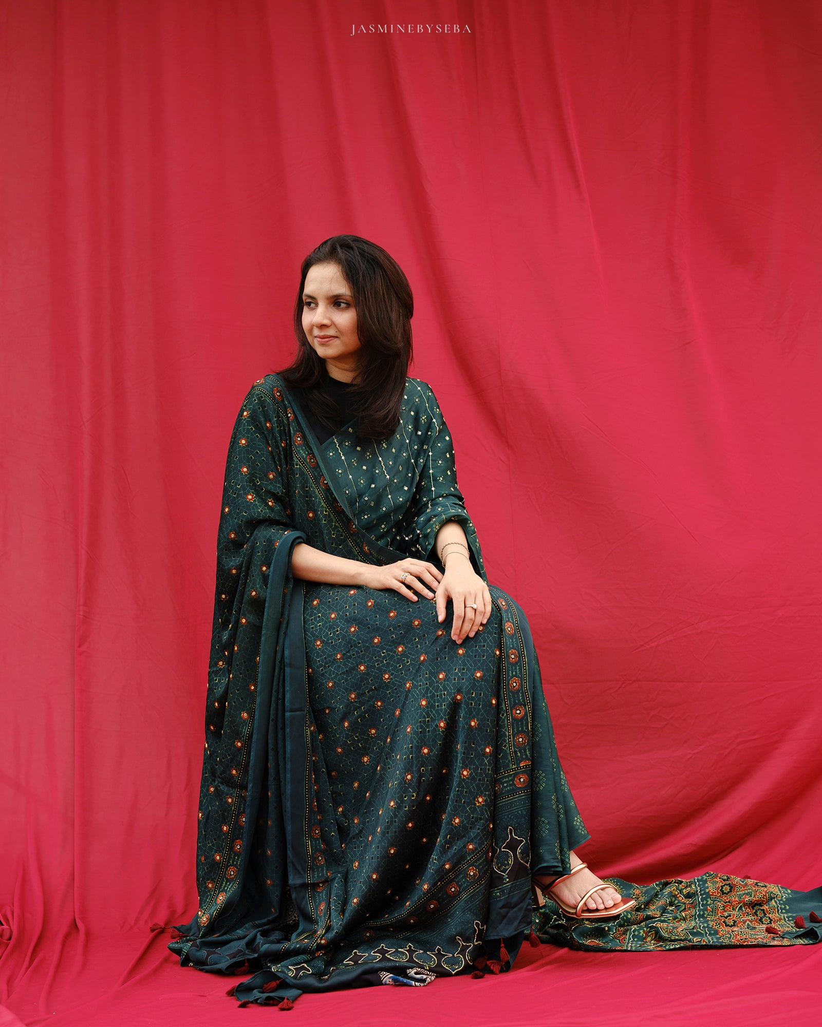 Ajrakh modal silk hand dyed, hand block printed and handworked saree