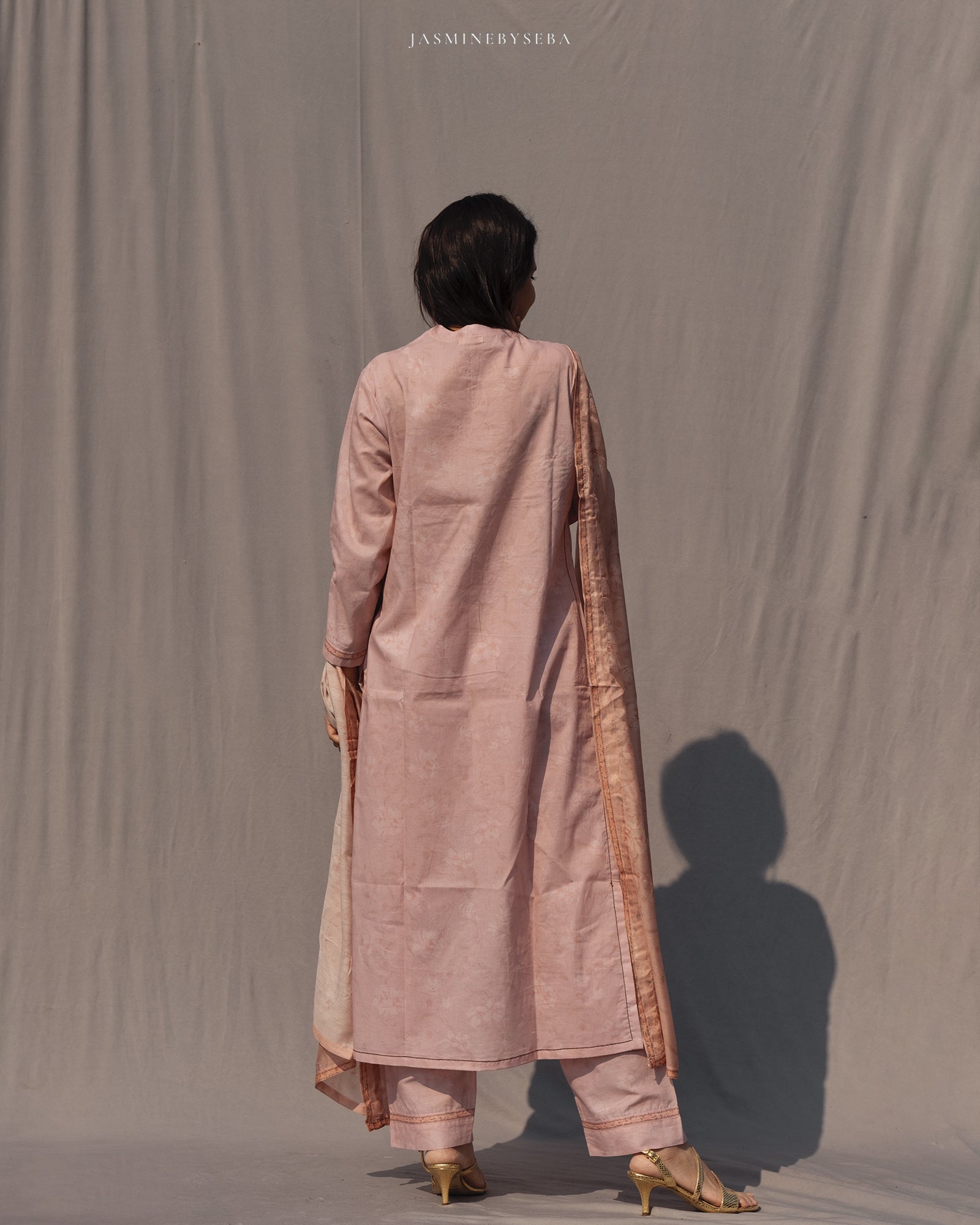 Jasmine in-house printed straight cut set in cotton lawn with modal silk dupatta