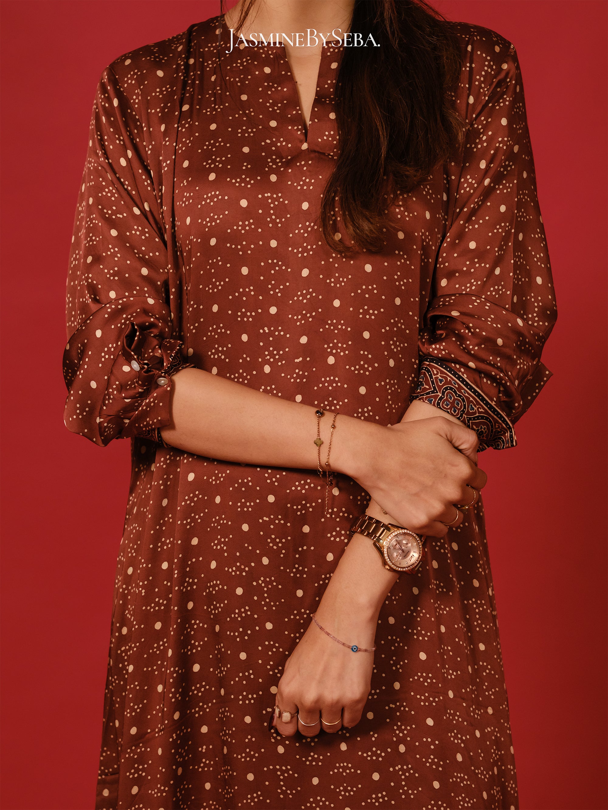 Ajrakh hand dyed hand block printed modal silk coord set