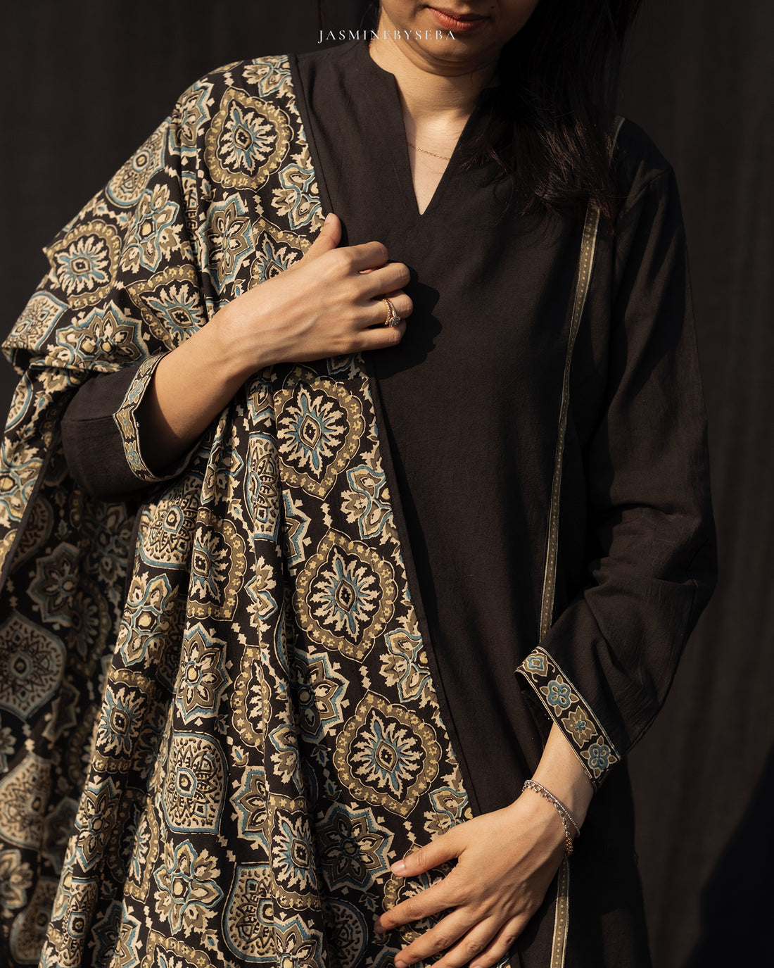 Ajrakh hand dyed and hand block printed premium cotton straight cut salwar set