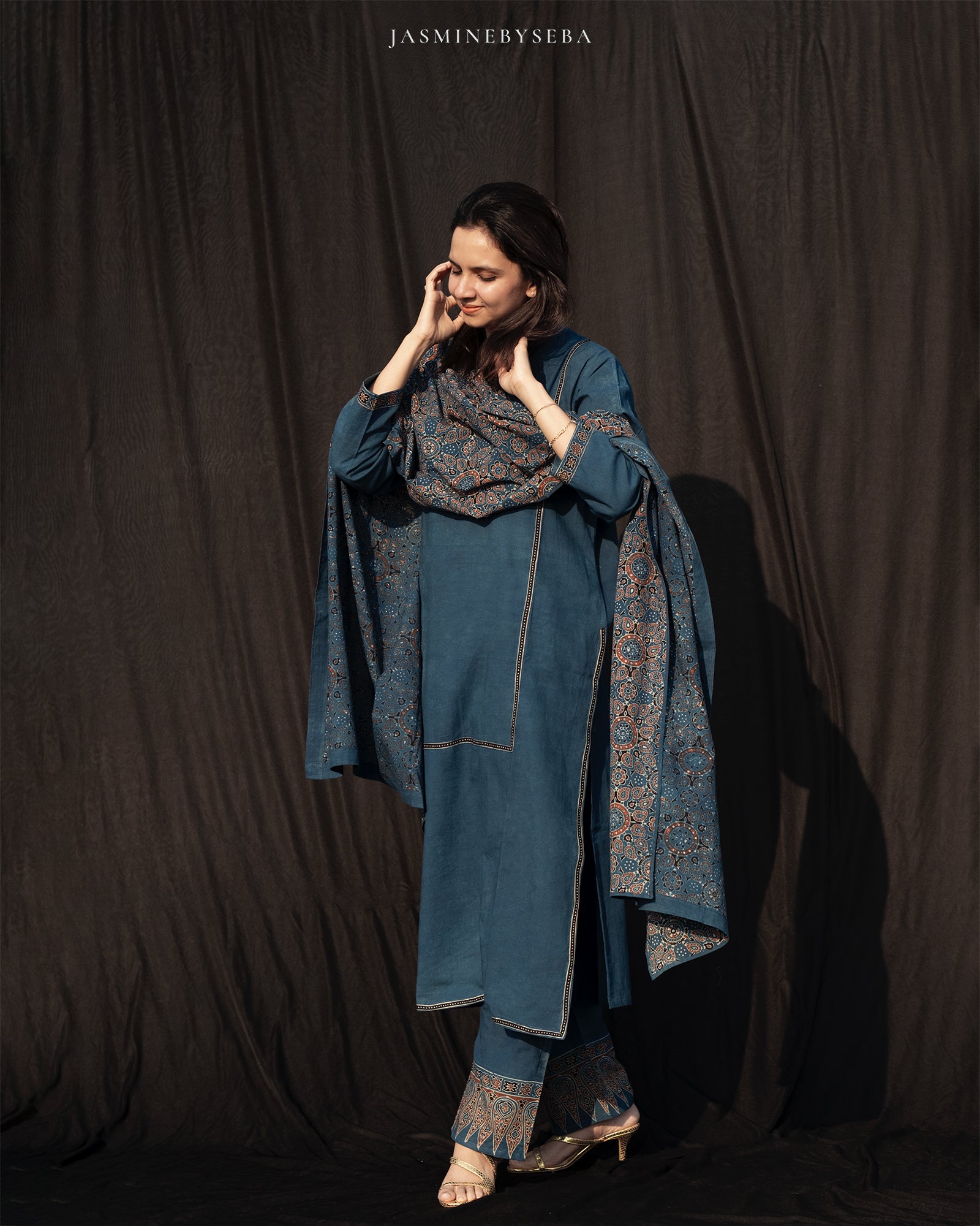 Ajrakh hand dyed and hand block printed premium cotton straight cut salwar set