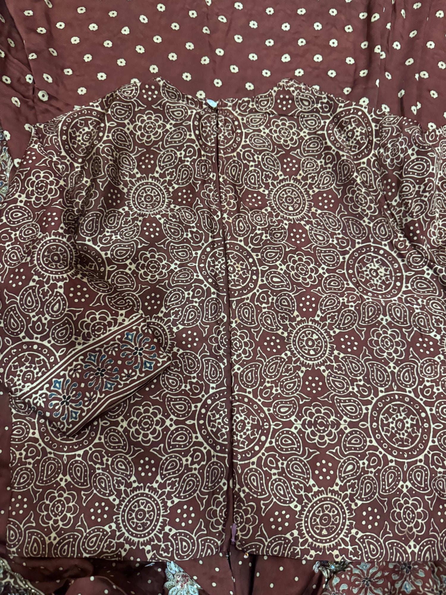 Ajrakh pure modal silk hand dyed, hand block printed and handworked saree