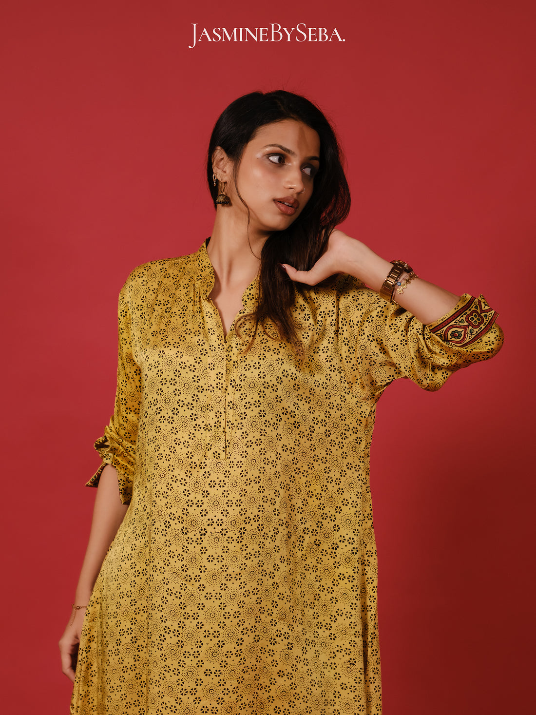 Ajrakh hand dyed hand block printed modal silk coord set
