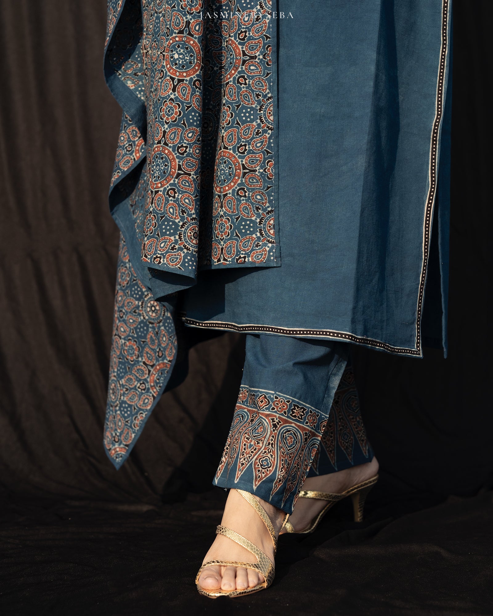 Ajrakh hand dyed and hand block printed premium cotton straight cut salwar set