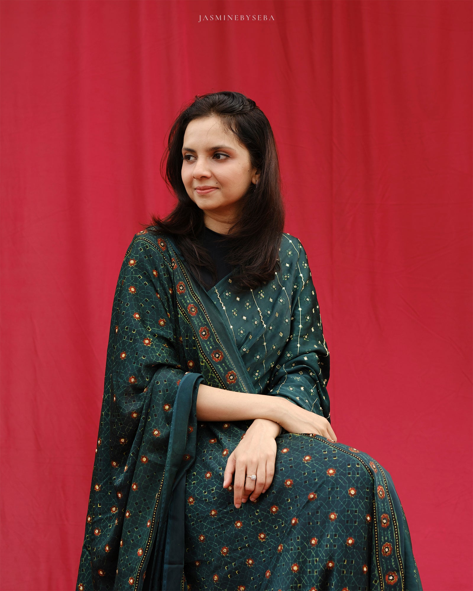 Ajrakh modal silk hand dyed, hand block printed and handworked saree