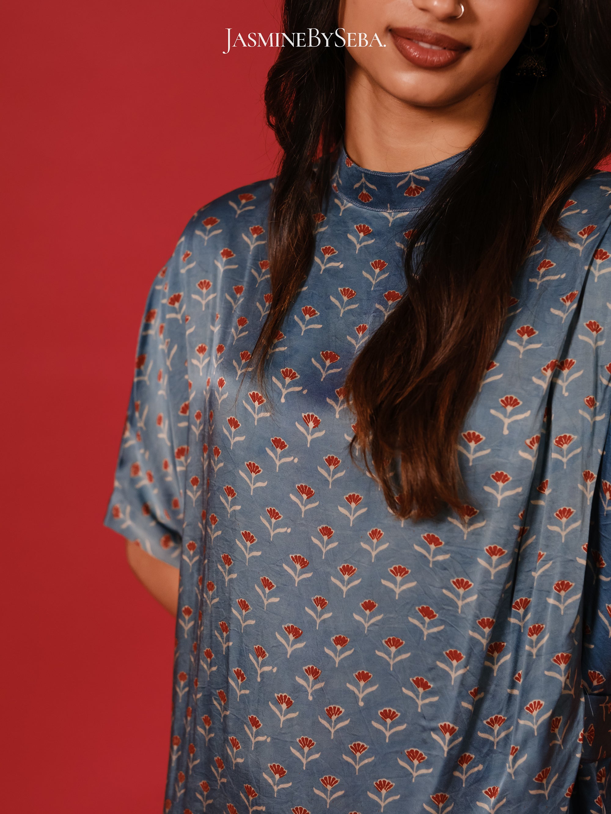 Ajrakh hand dyed hand block printed modal silk coord set
