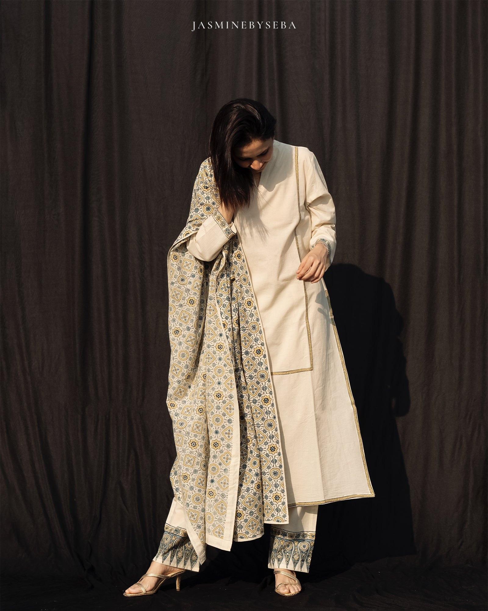 Ajrakh hand dyed and hand block printed premium cotton straight cut salwar set