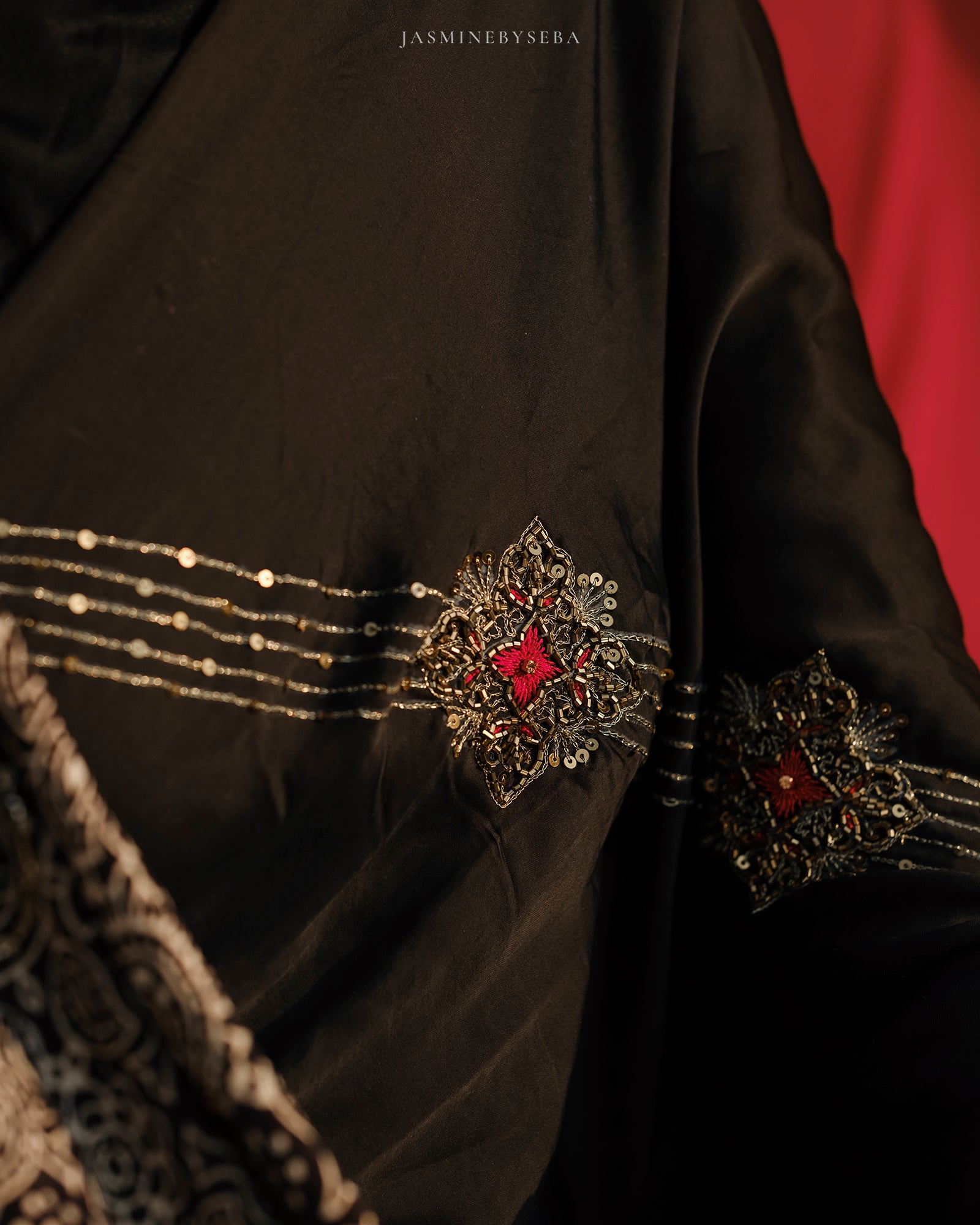 Ajrakh modal silk hand dyed, hand block printed and handworked saree with modal silk handworked dupatta