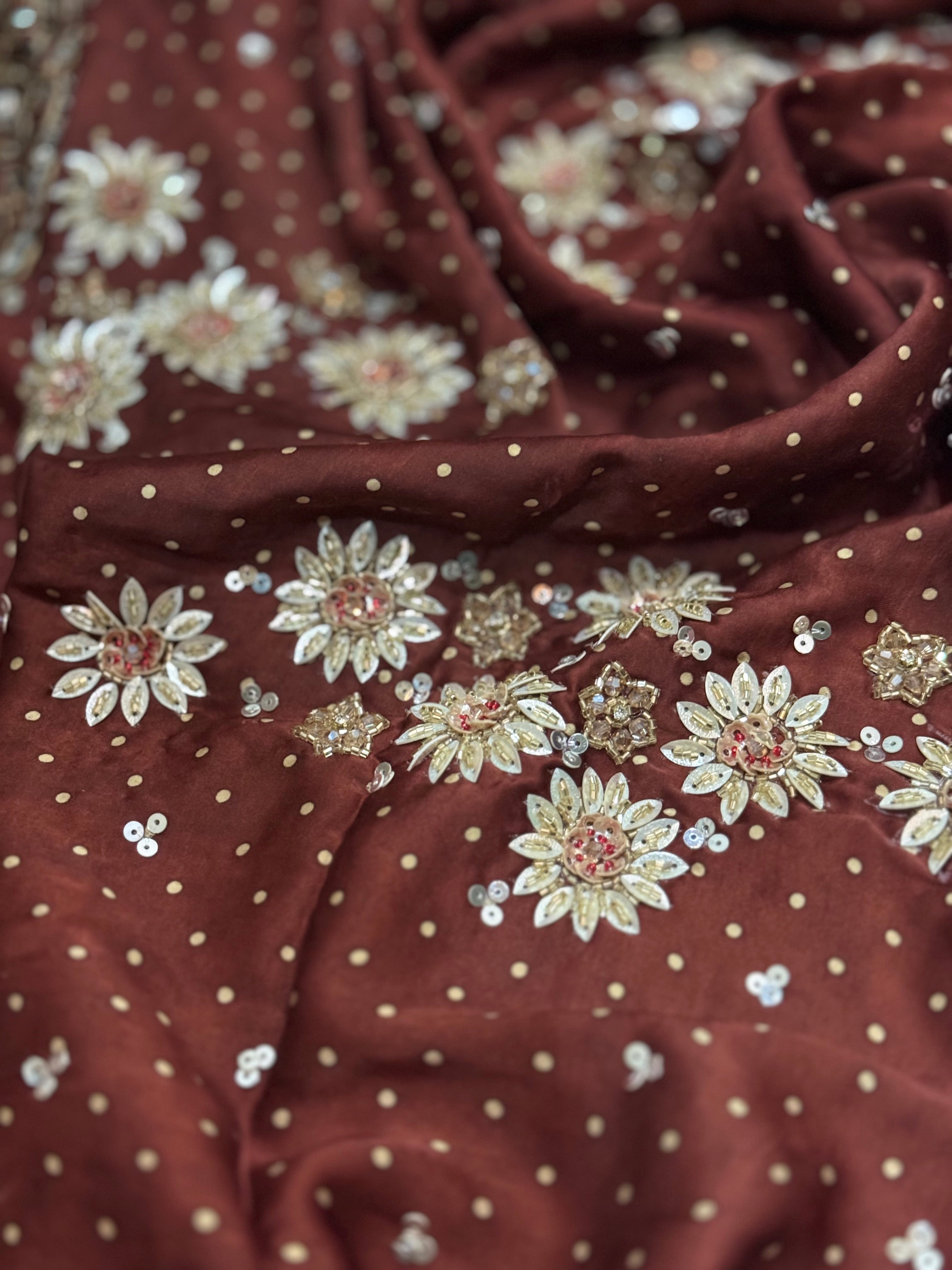 Ajrakh pure modal silk hand dyed, hand block printed and handworked saree