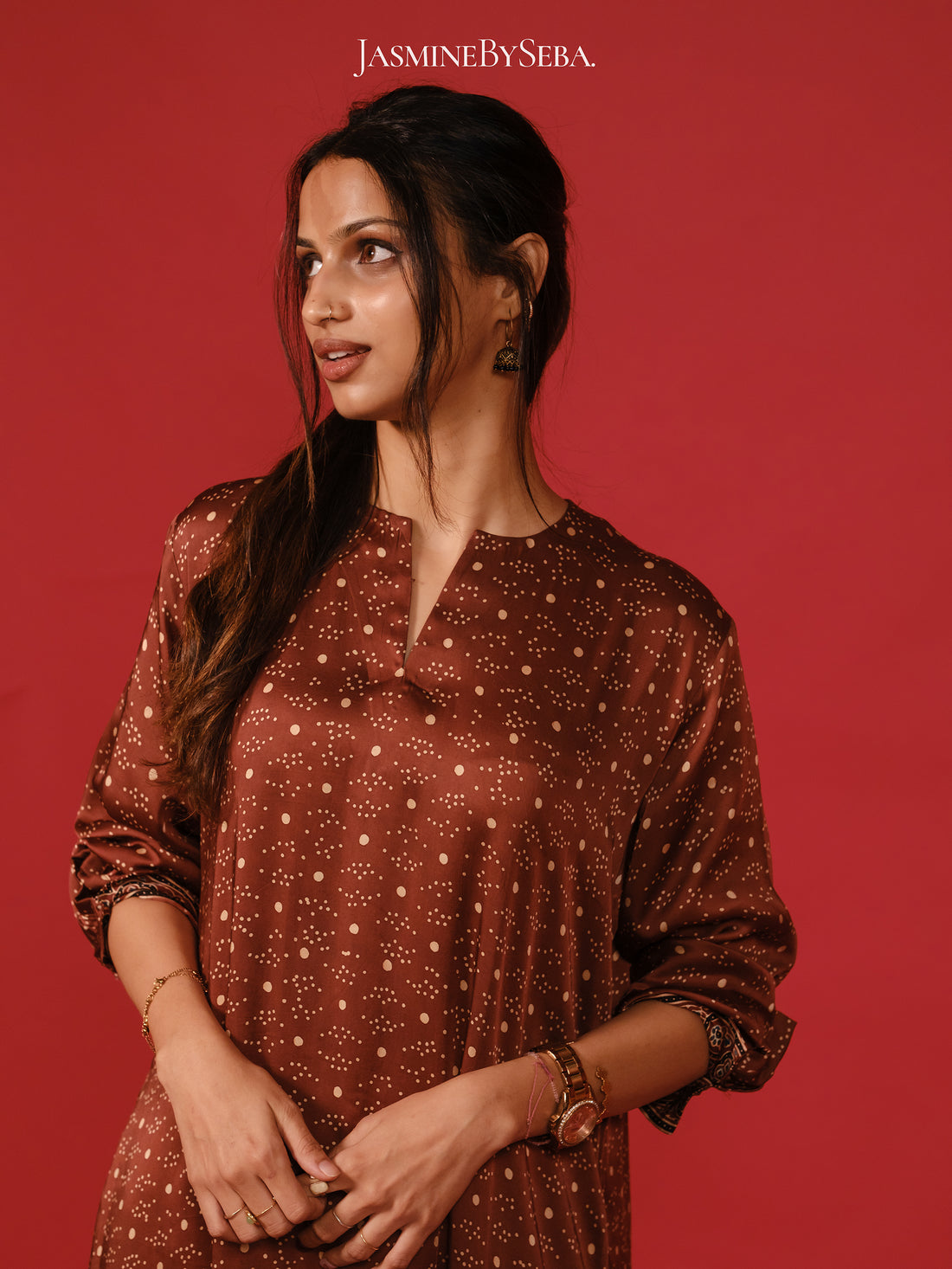 Ajrakh hand dyed hand block printed modal silk coord set