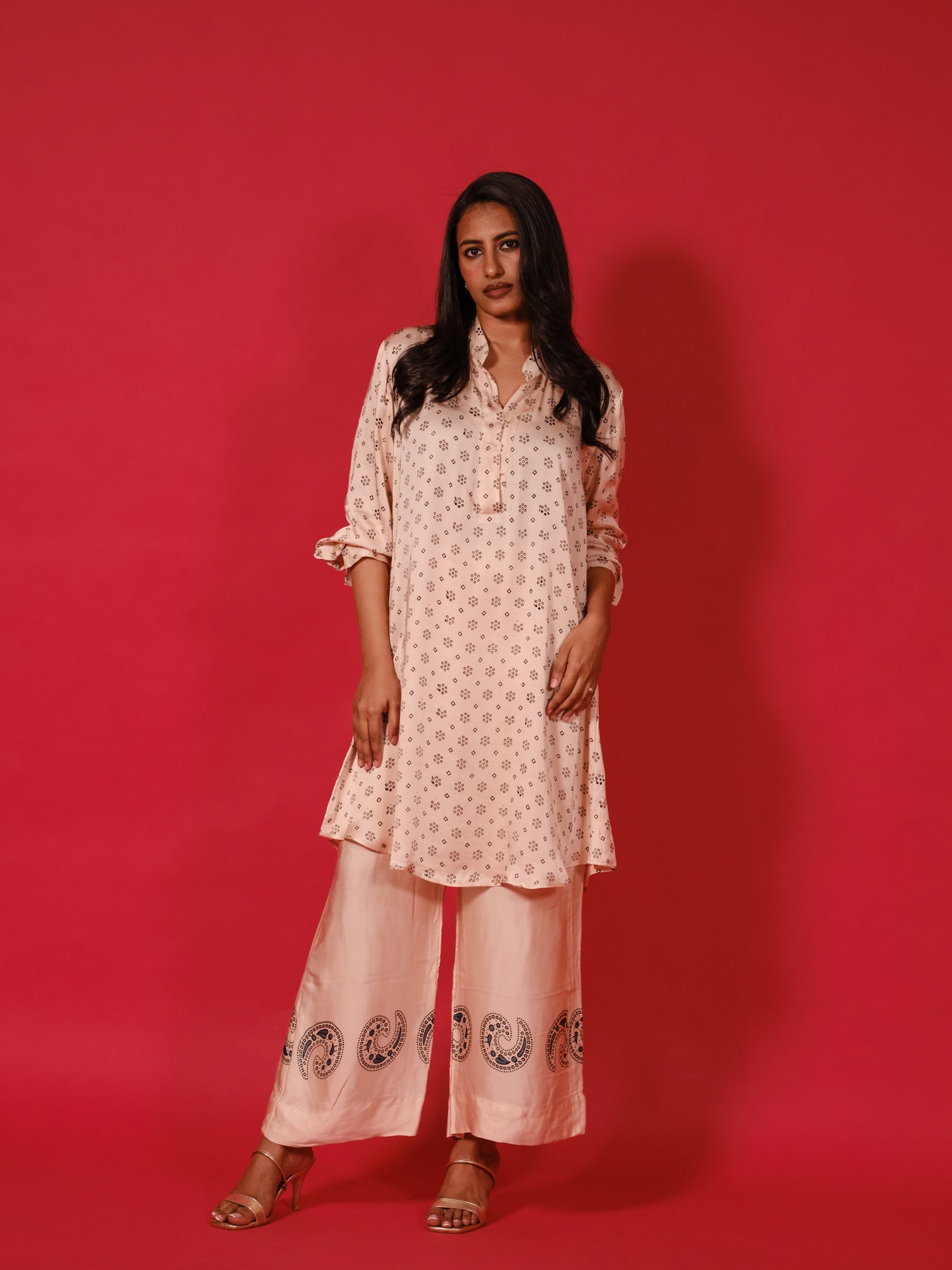 Ajrakh hand dyed hand block printed modal silk coord set