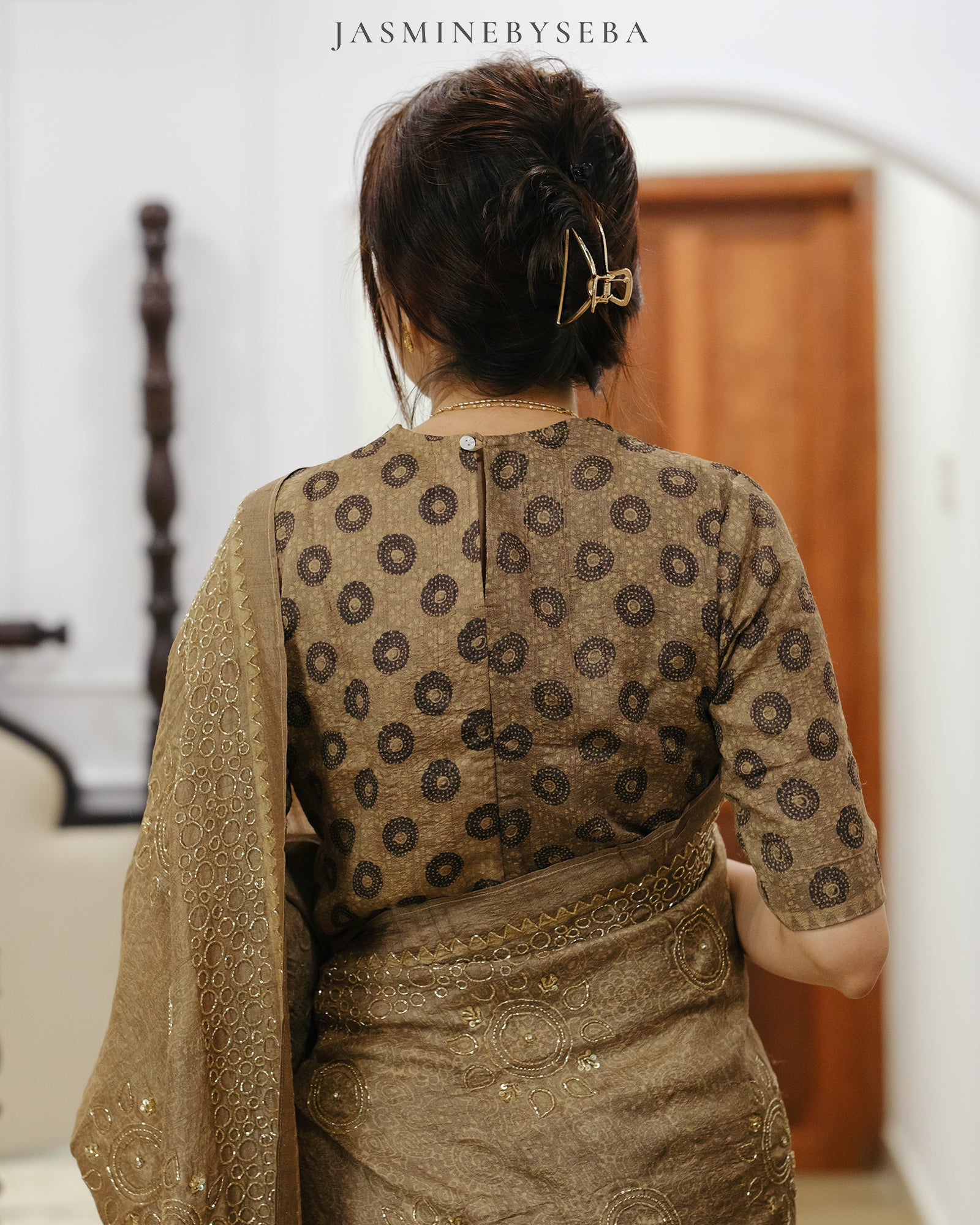 Ajrakh pure handloom tussar silk hand dyed, hand block printed and handworked saree