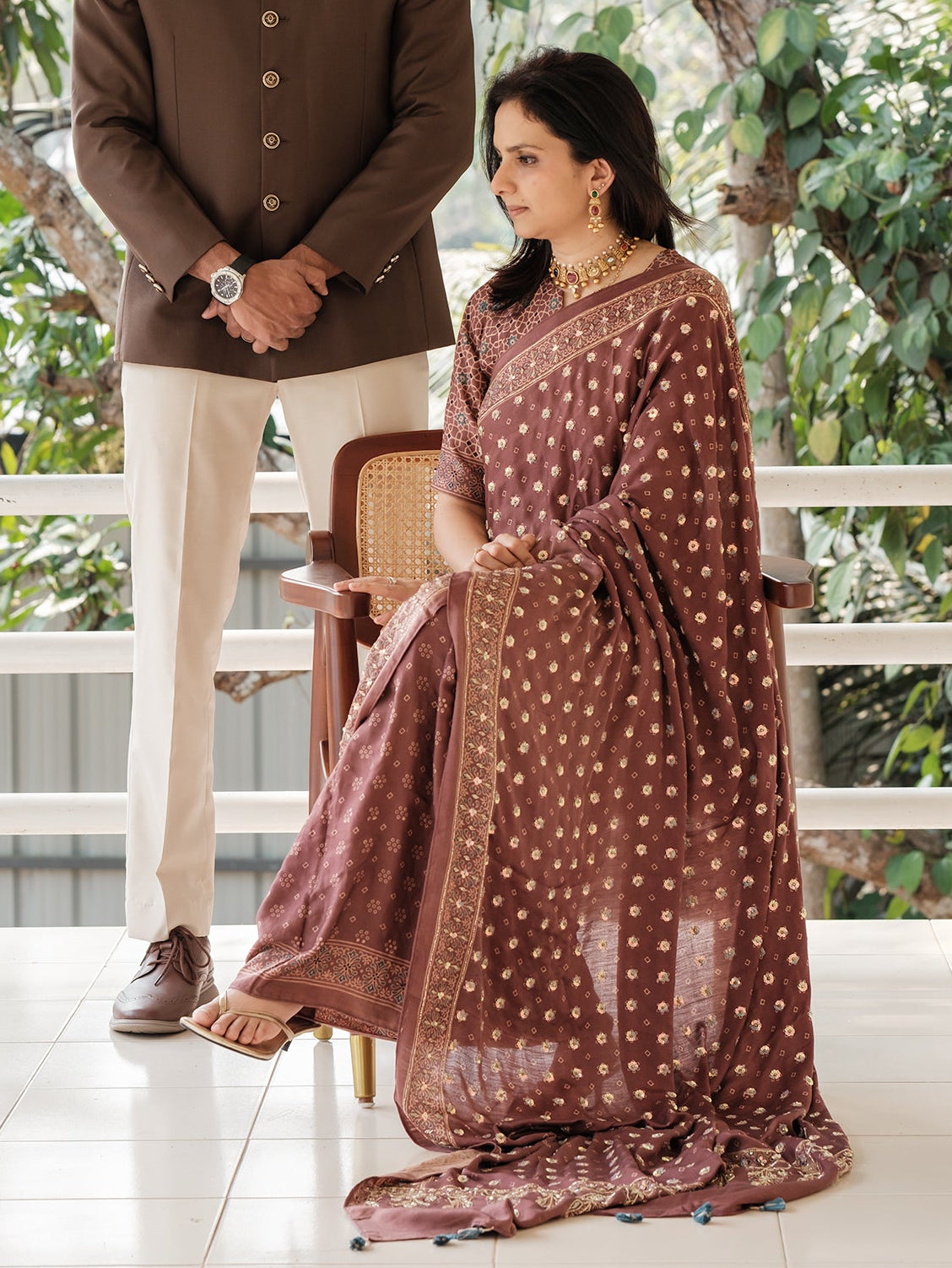 Ajrakh pure handloom gajji silk hand dyed, hand block printed and handworked saree