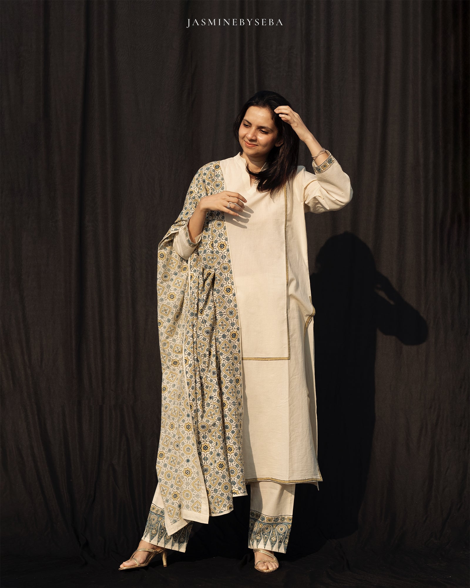 Ajrakh hand dyed and hand block printed premium cotton straight cut salwar set