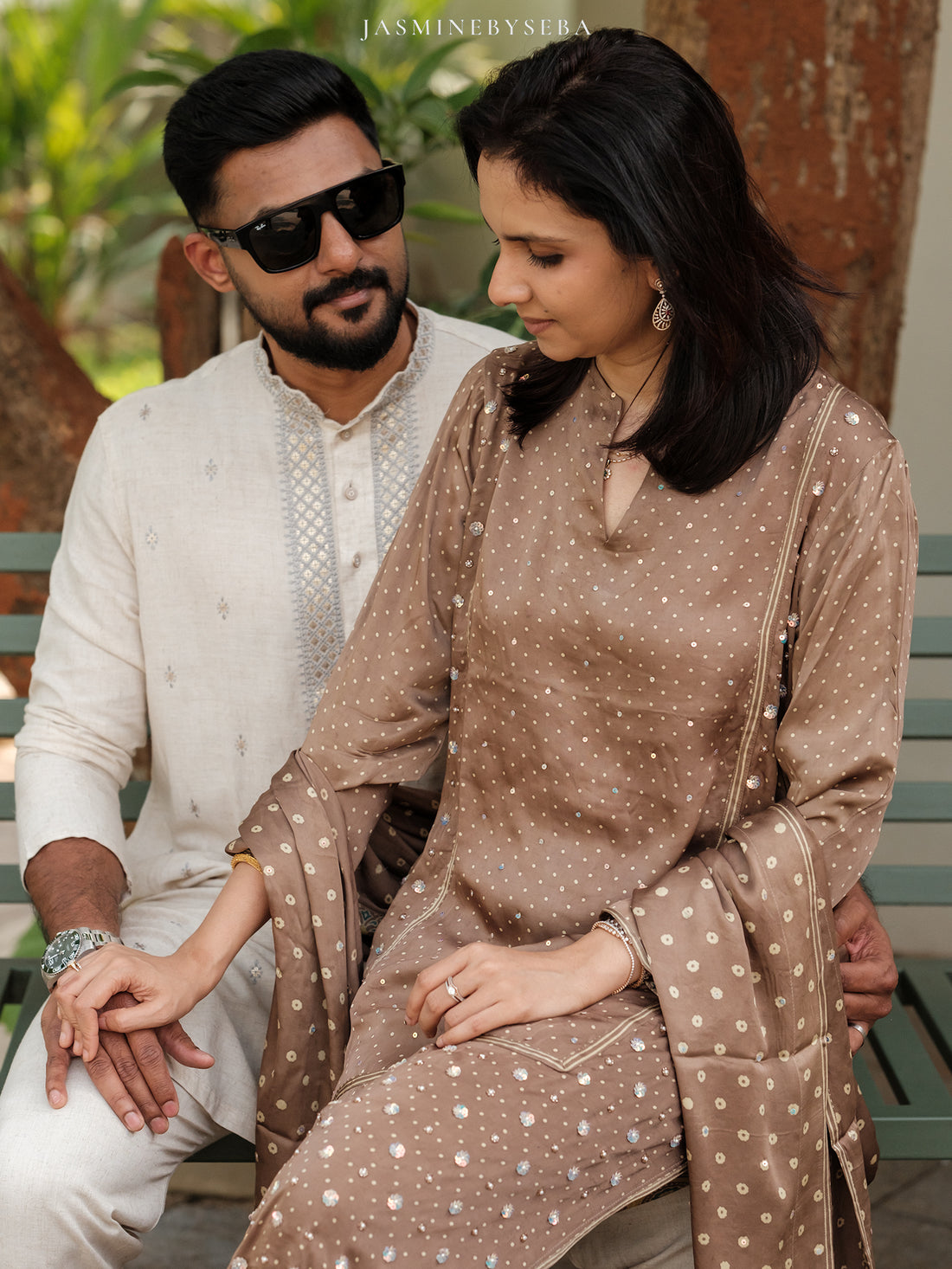 Ajrakh hand dyed hand block printed modal silk panel cut salwar set with cut bead handwork