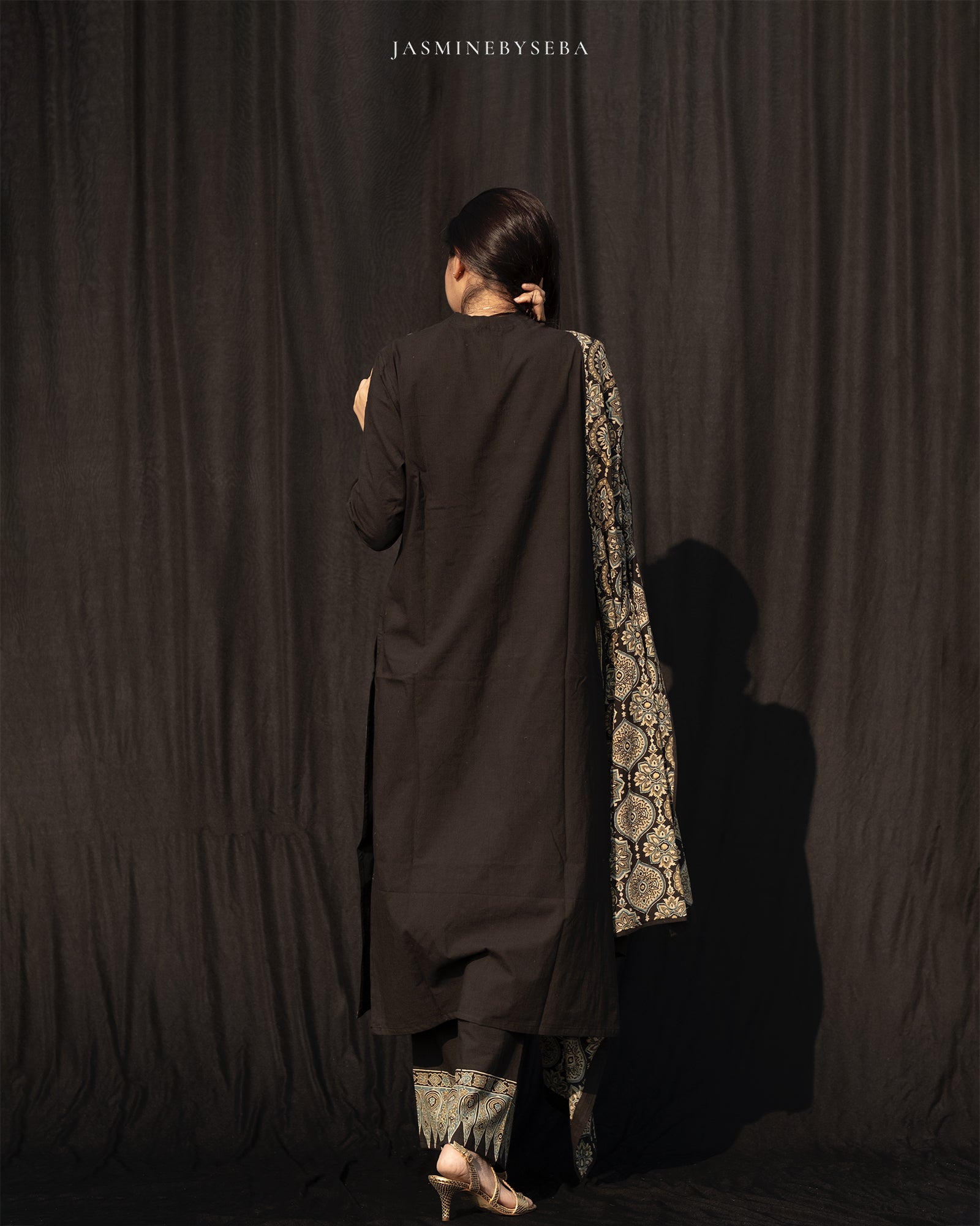 Ajrakh hand dyed and hand block printed premium cotton straight cut salwar set