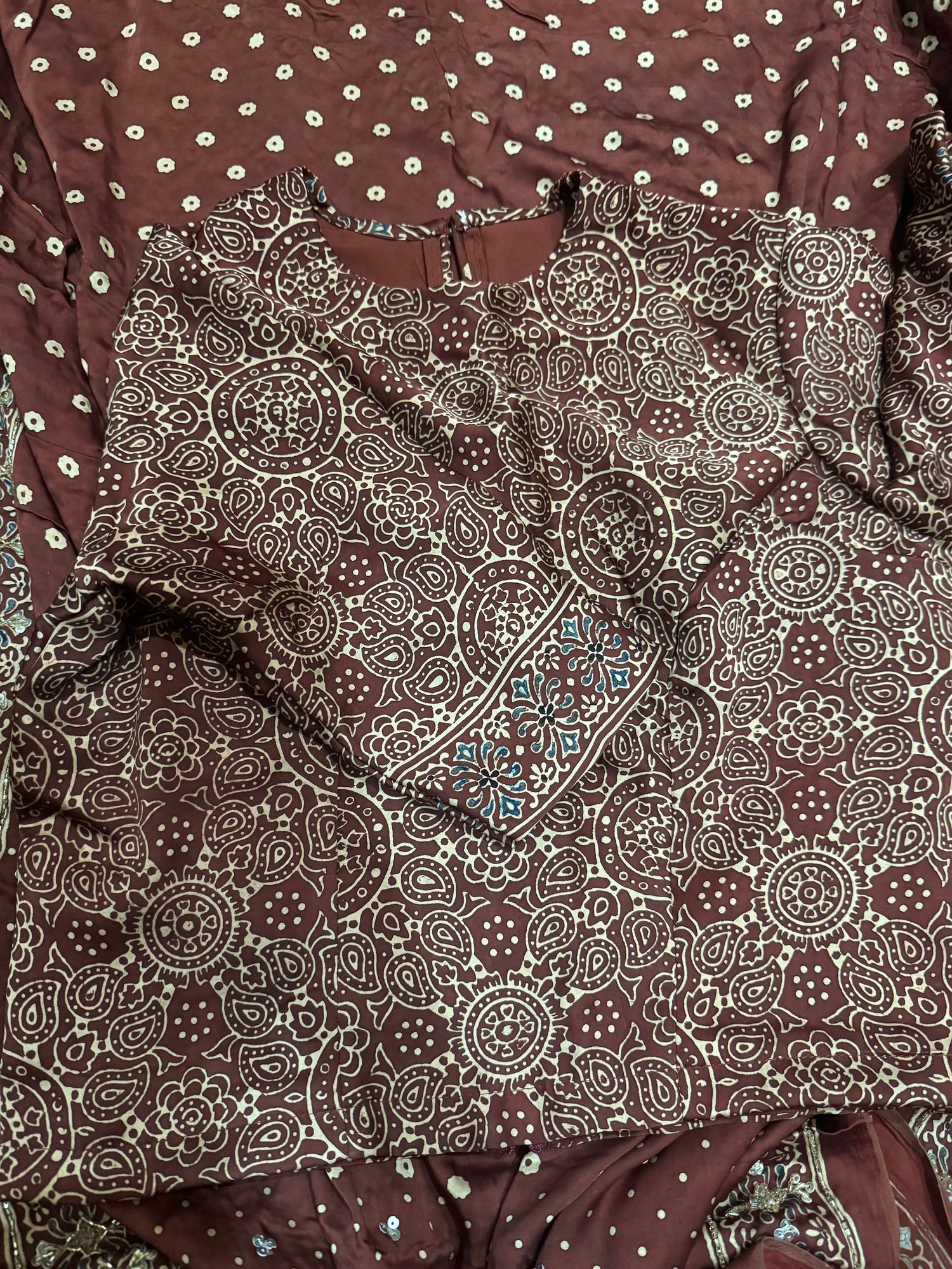 Ajrakh pure modal silk hand dyed, hand block printed and handworked saree
