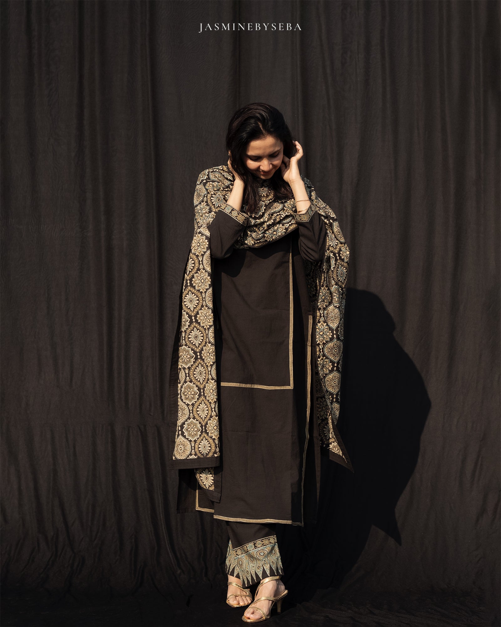 Ajrakh hand dyed and hand block printed premium cotton straight cut salwar set