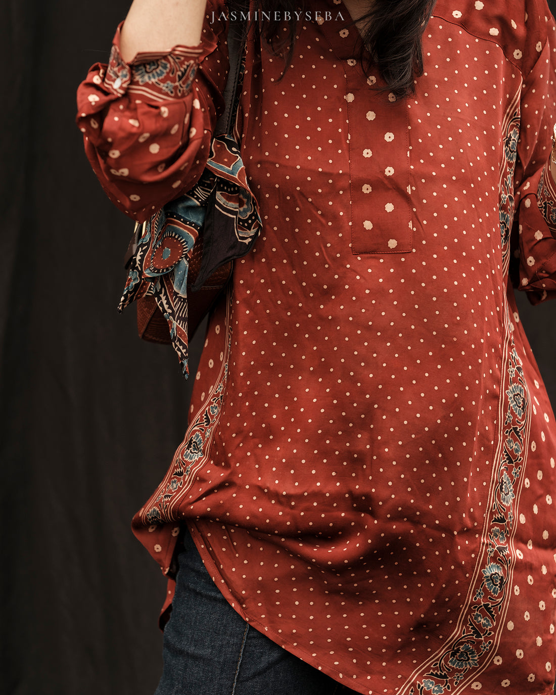 Ajrakh hand dyed hand block printed modal silk tunic