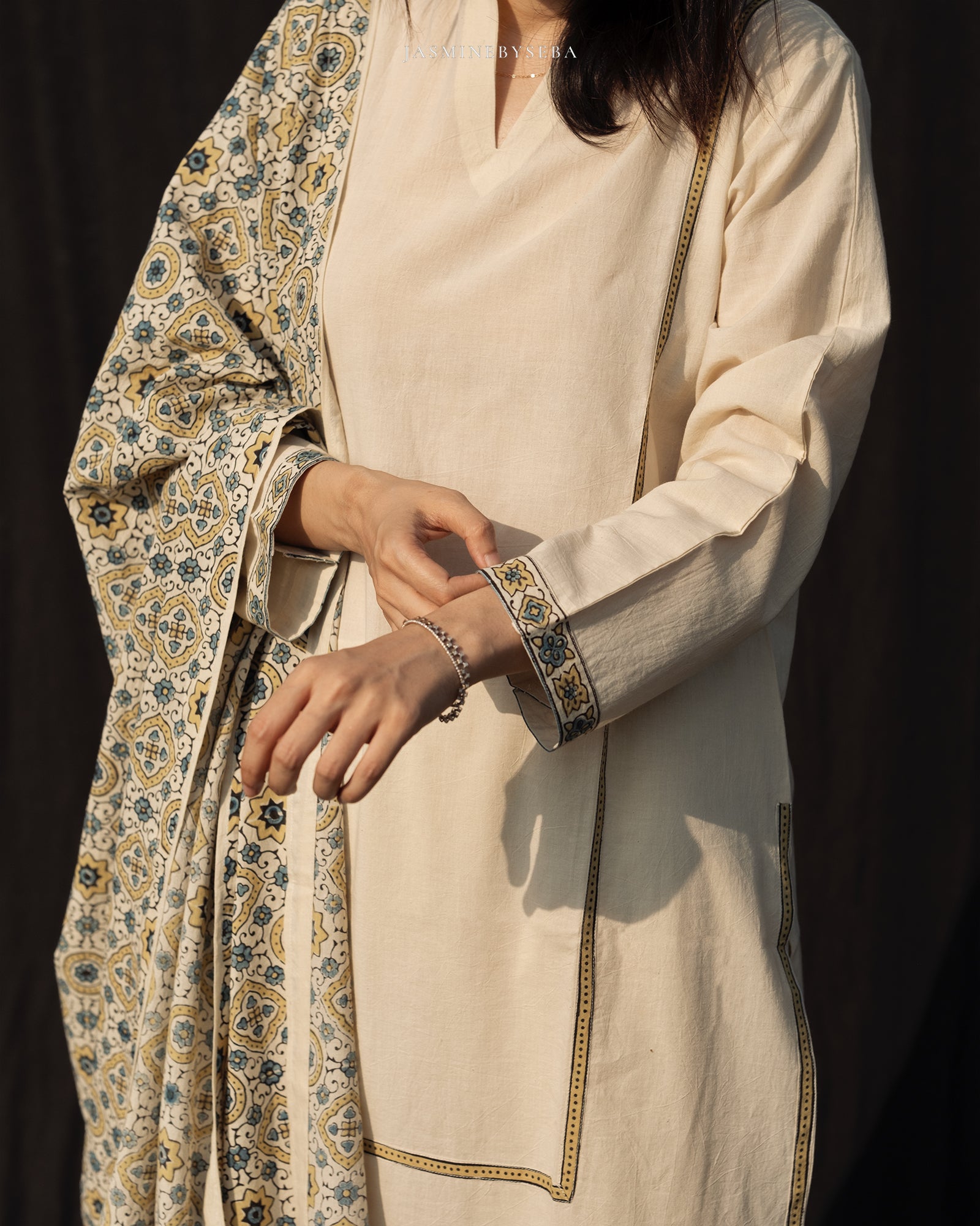 Ajrakh hand dyed and hand block printed premium cotton straight cut salwar set