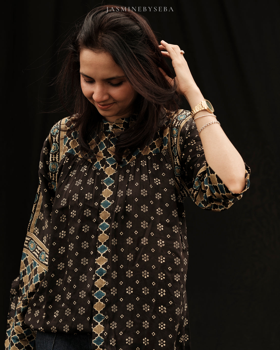 Ajrakh hand dyed hand block printed modal silk tunic