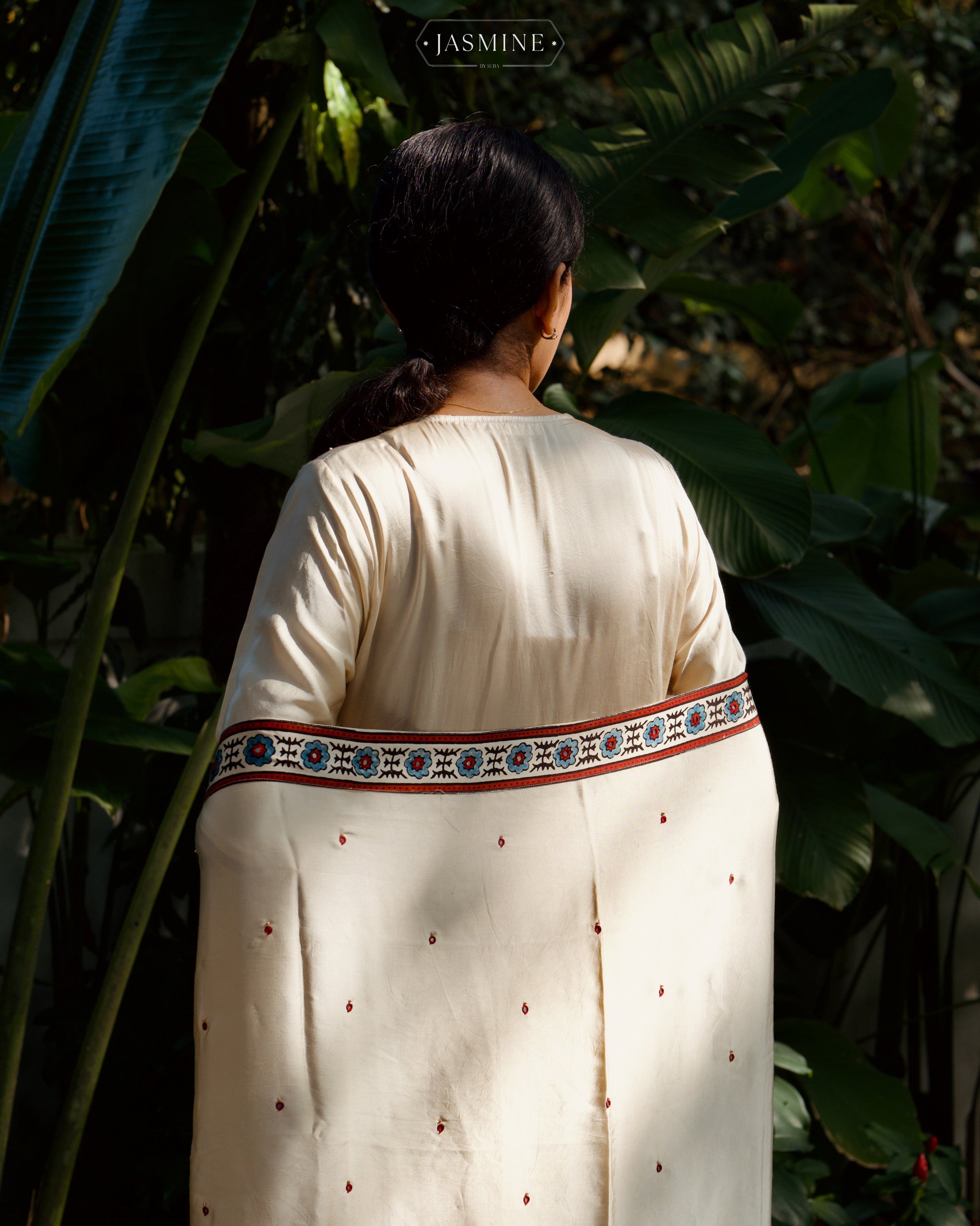 Ajrakh hand block printed modal silk straight cut salwar set with mirror work