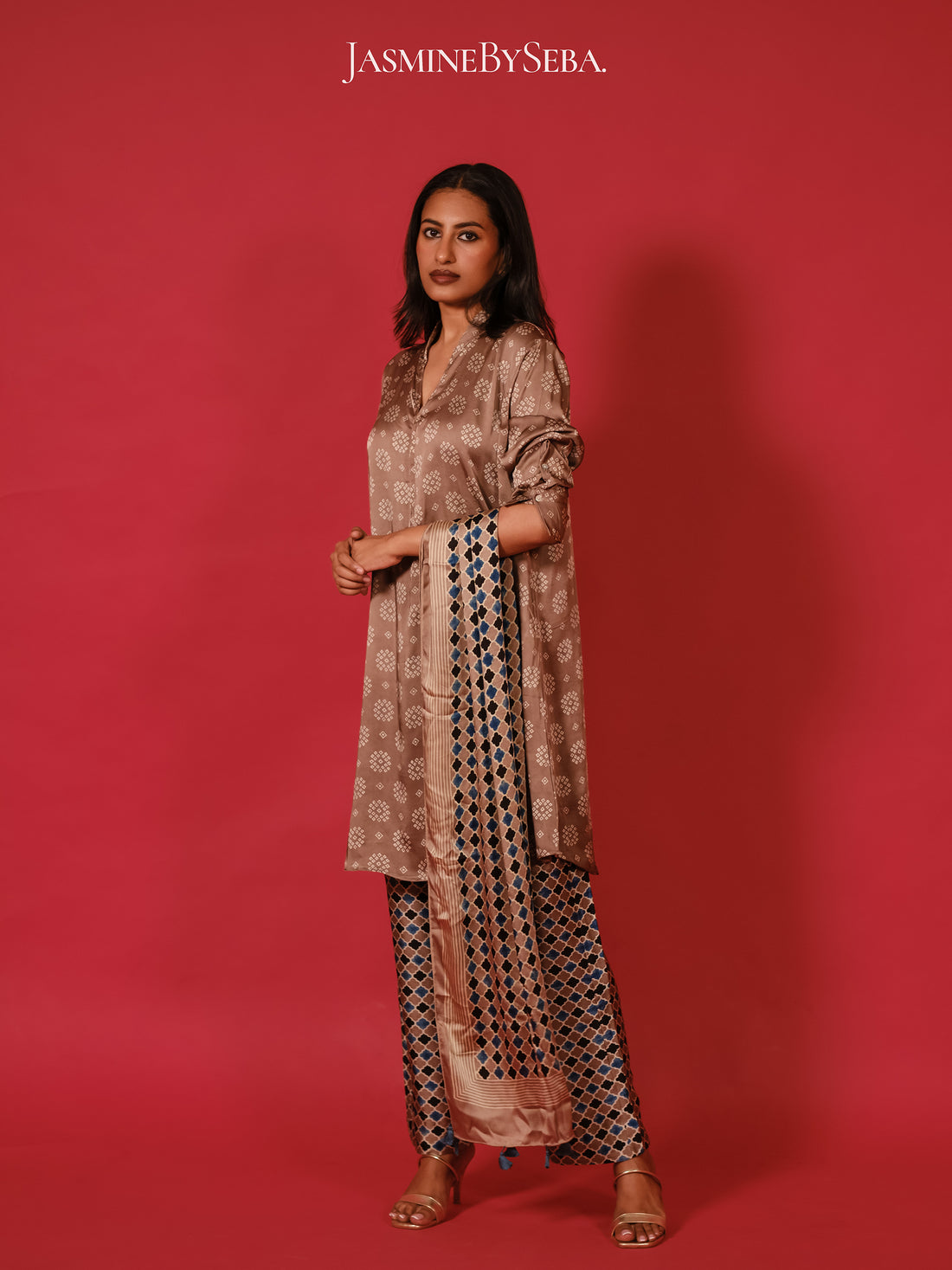 Ajrakh hand dyed hand block printed modal silk coord set