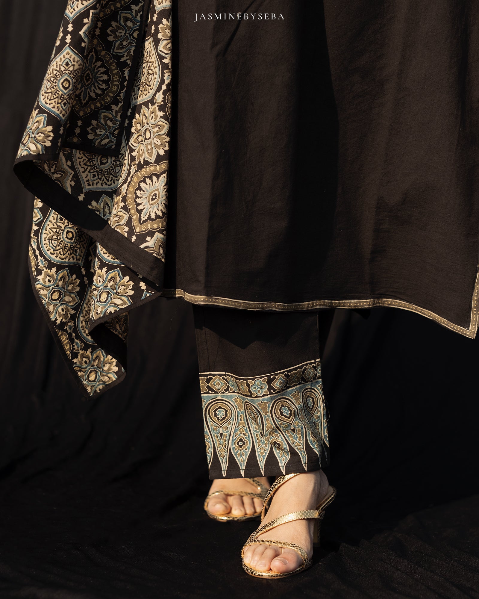 Ajrakh hand dyed and hand block printed premium cotton straight cut salwar set