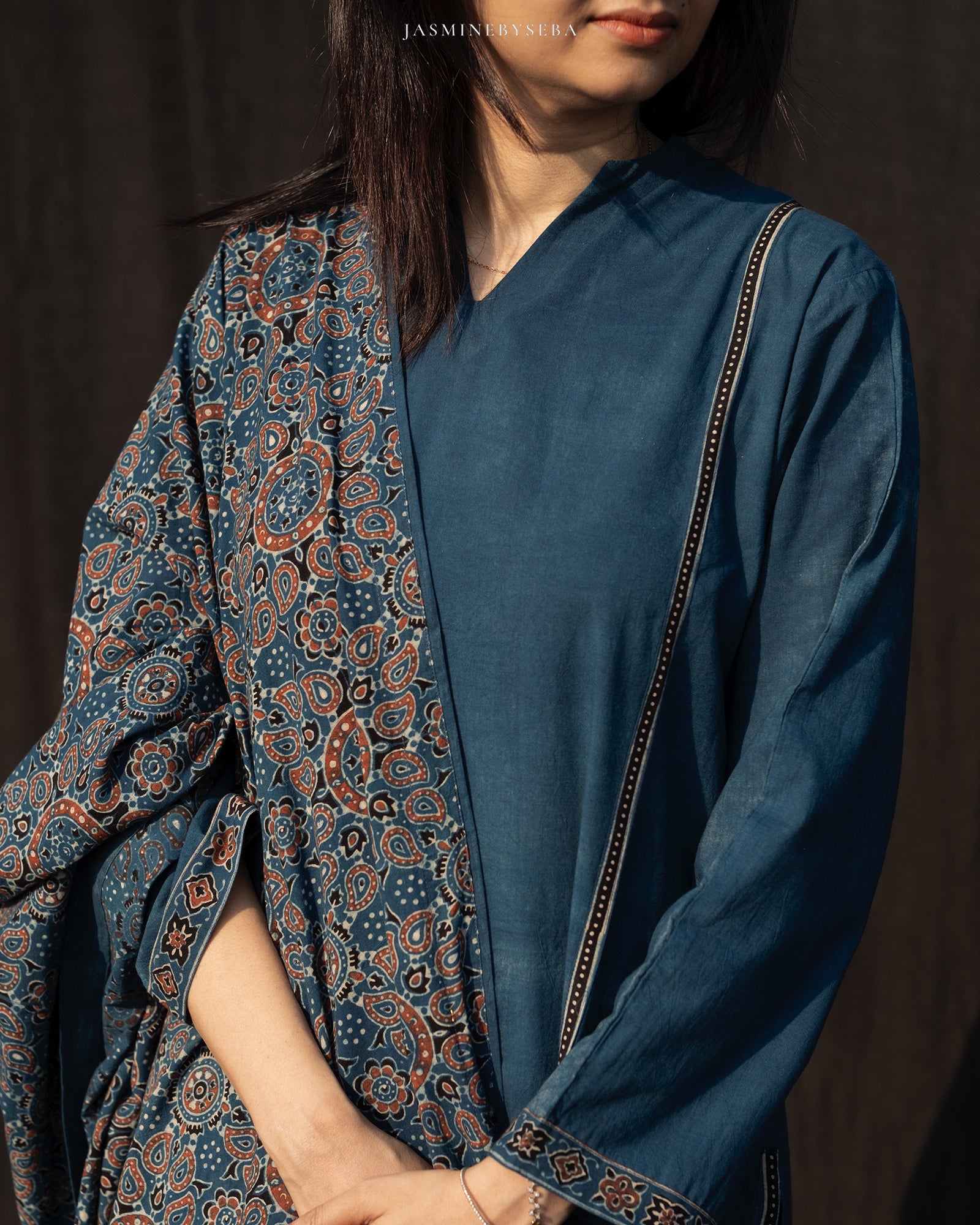 Ajrakh hand dyed and hand block printed premium cotton straight cut salwar set