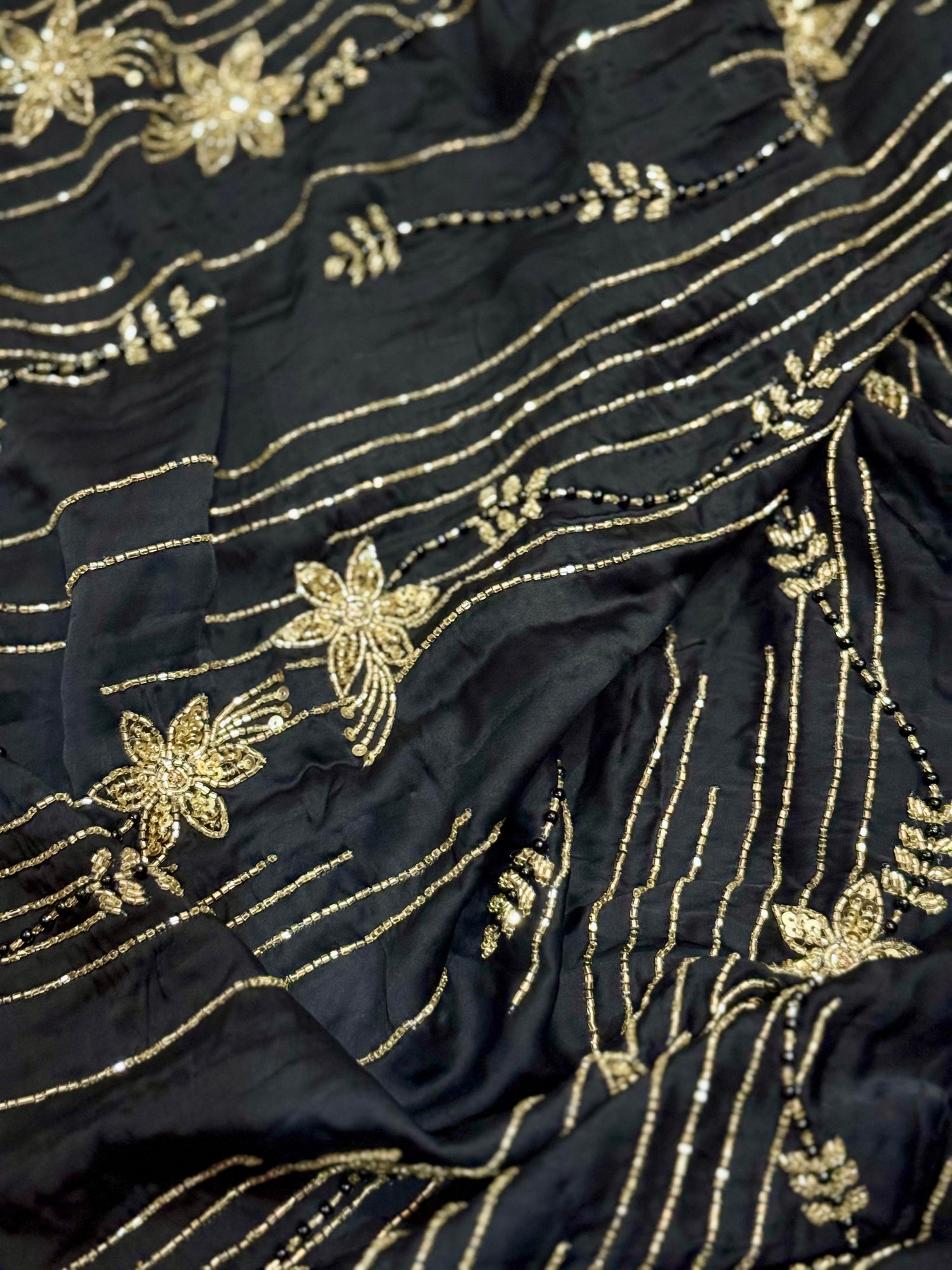 Ajrakh pure modal silk hand dyed, hand block printed and handworked saree
