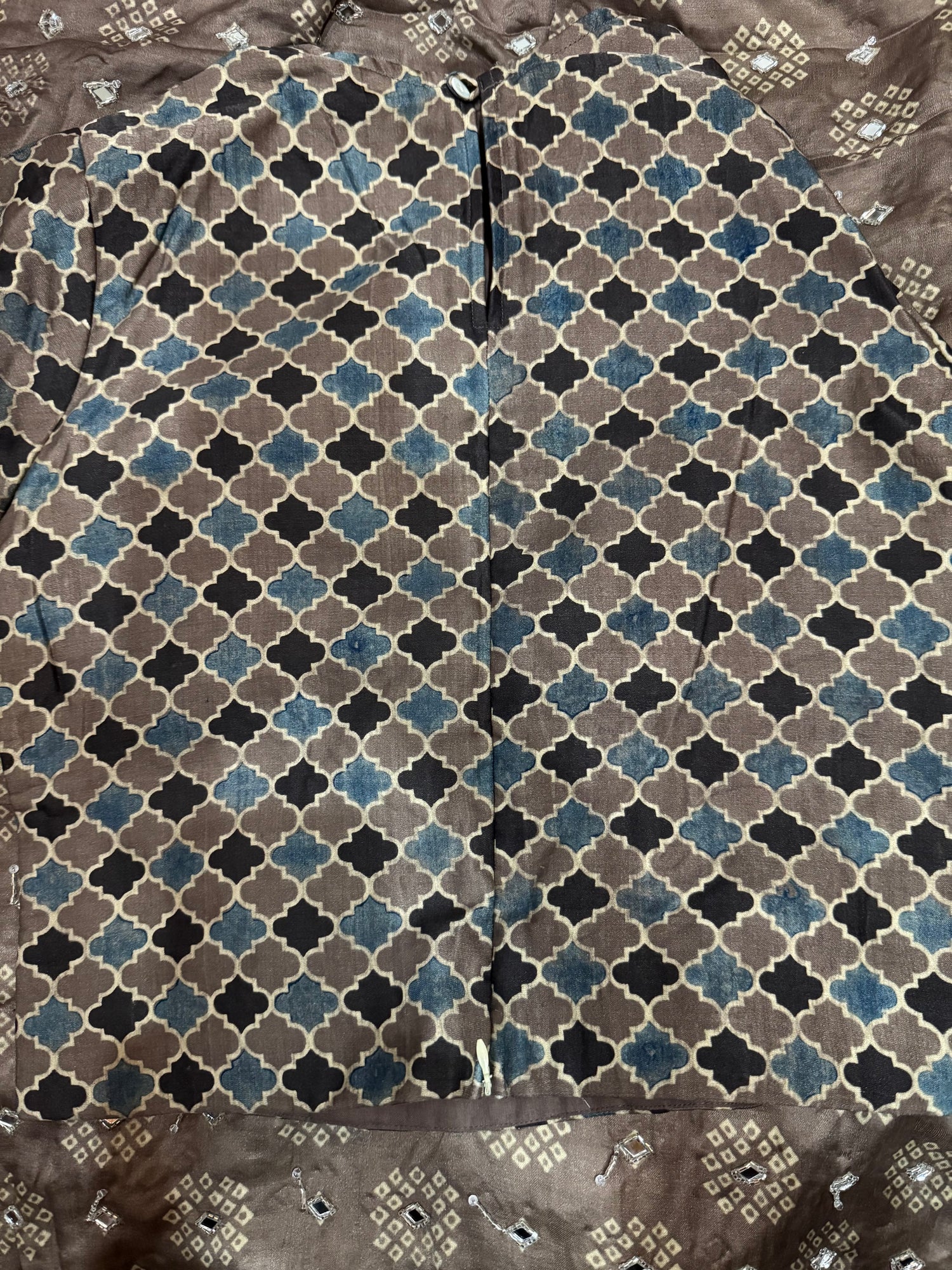Ajrakh pure handloom gajji silk hand dyed, hand block printed and handworked saree