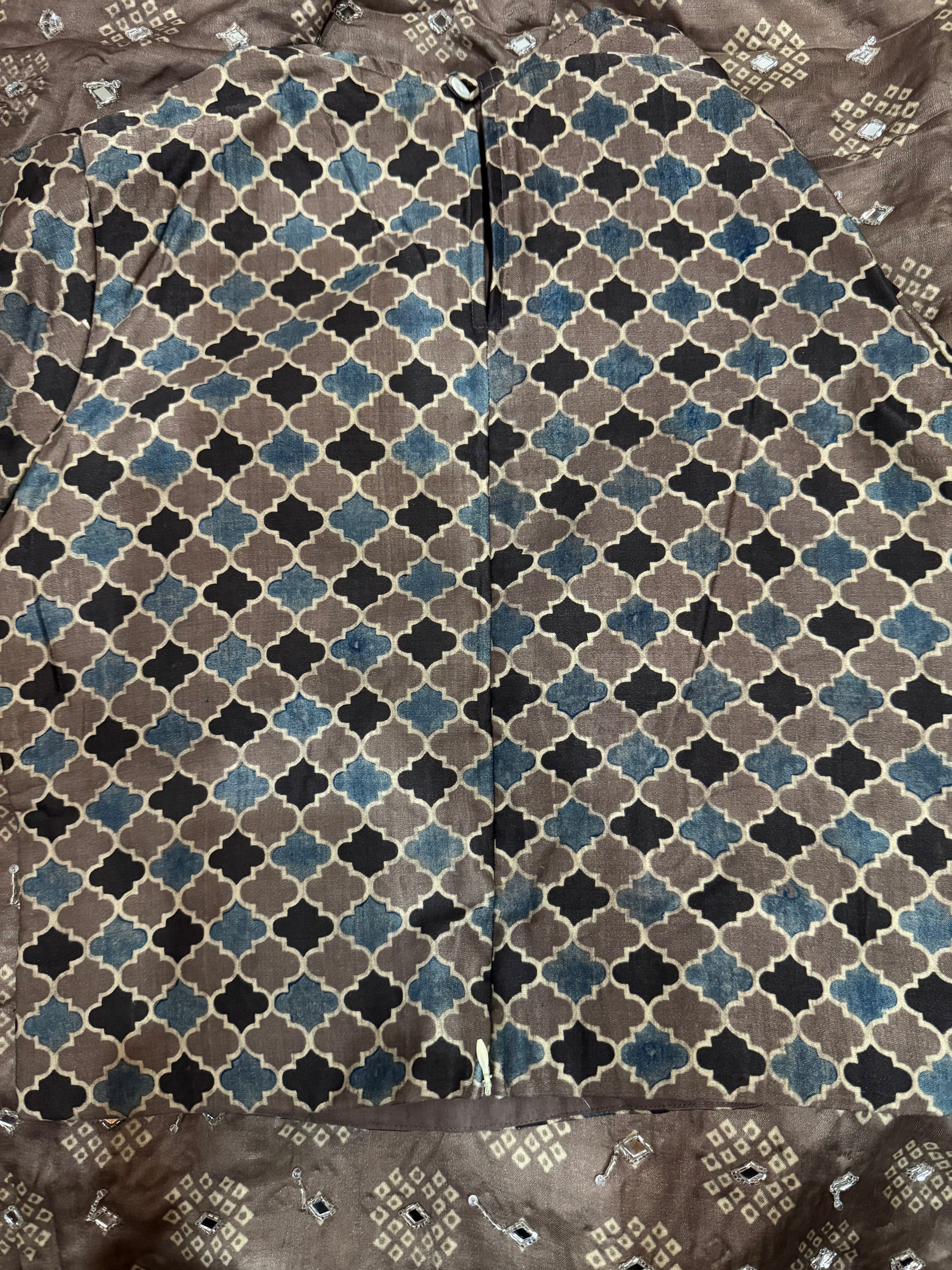 Ajrakh pure handloom gajji silk hand dyed, hand block printed and handworked saree