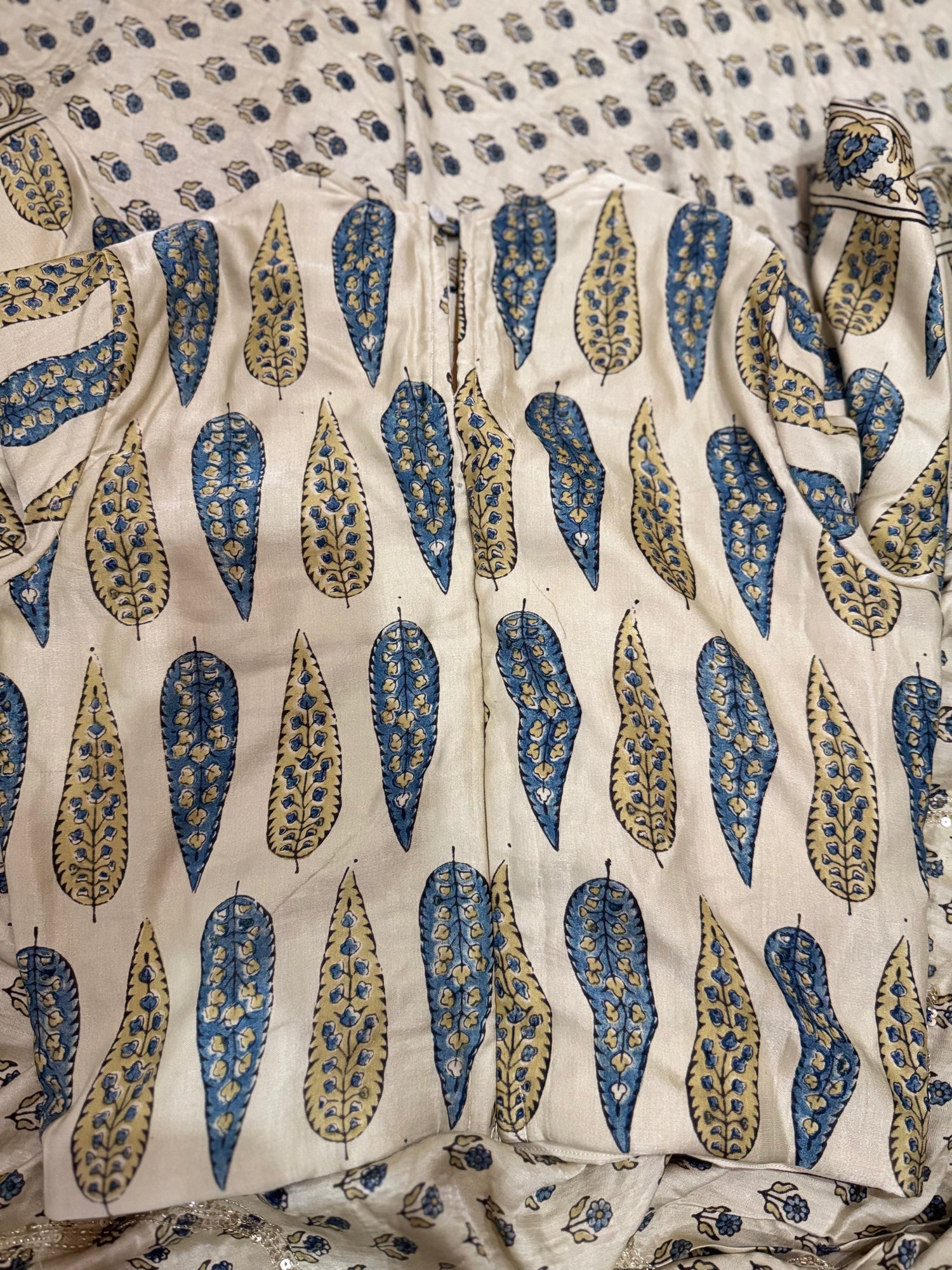 Ajrakh pure handloom gajji silk hand dyed, hand block printed and handworked saree